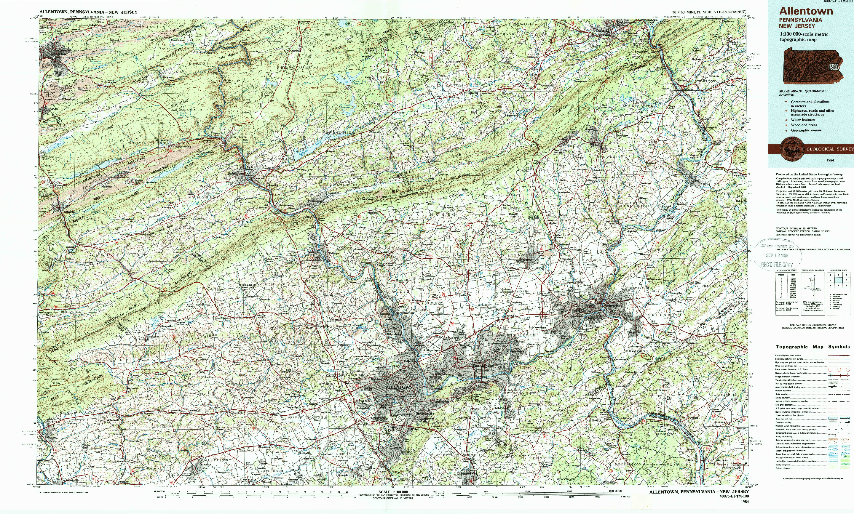 USGS 1:100000-SCALE QUADRANGLE FOR ALLENTOWN, PA 1984