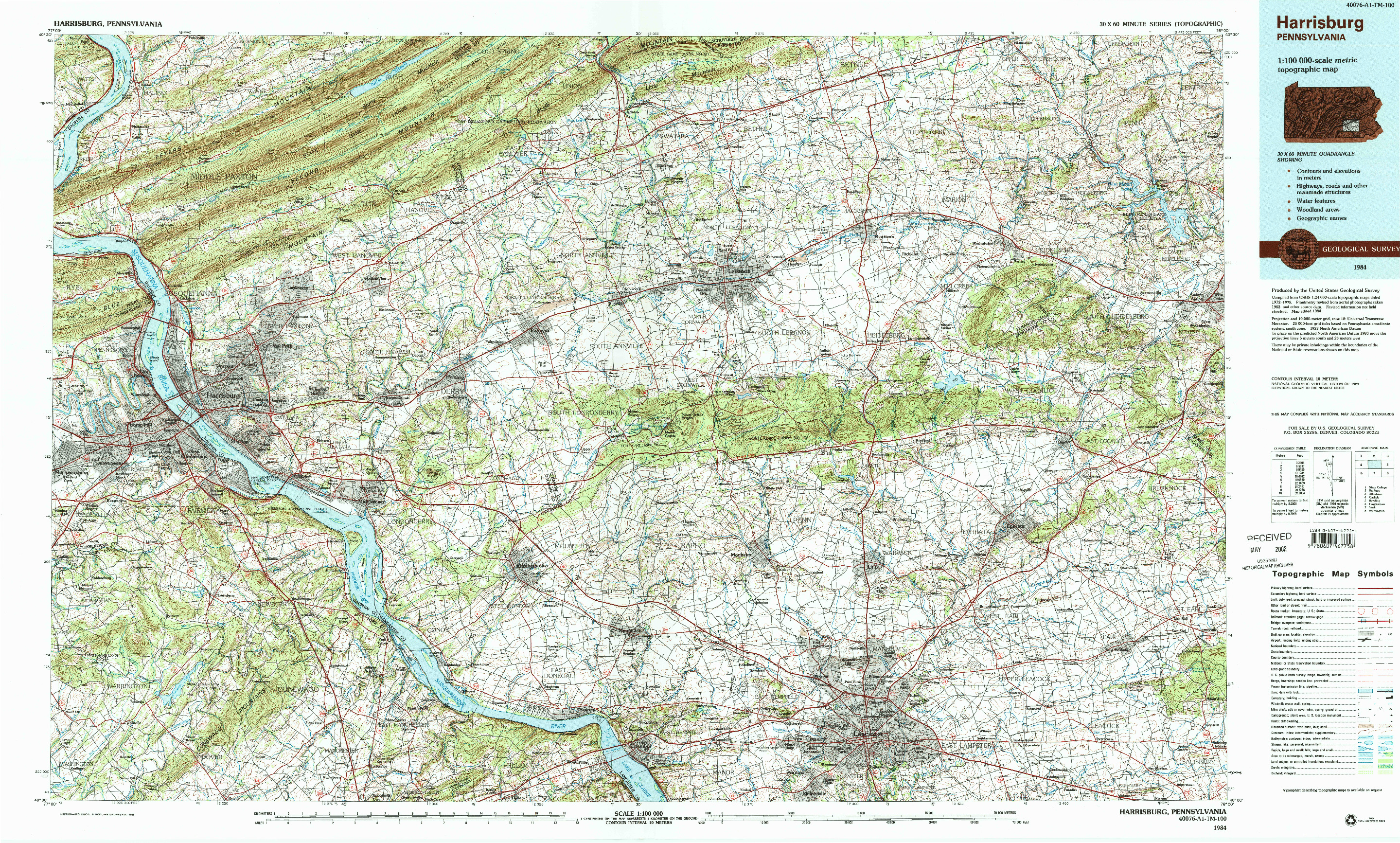 USGS 1:100000-SCALE QUADRANGLE FOR HARRISBURG, PA 1984