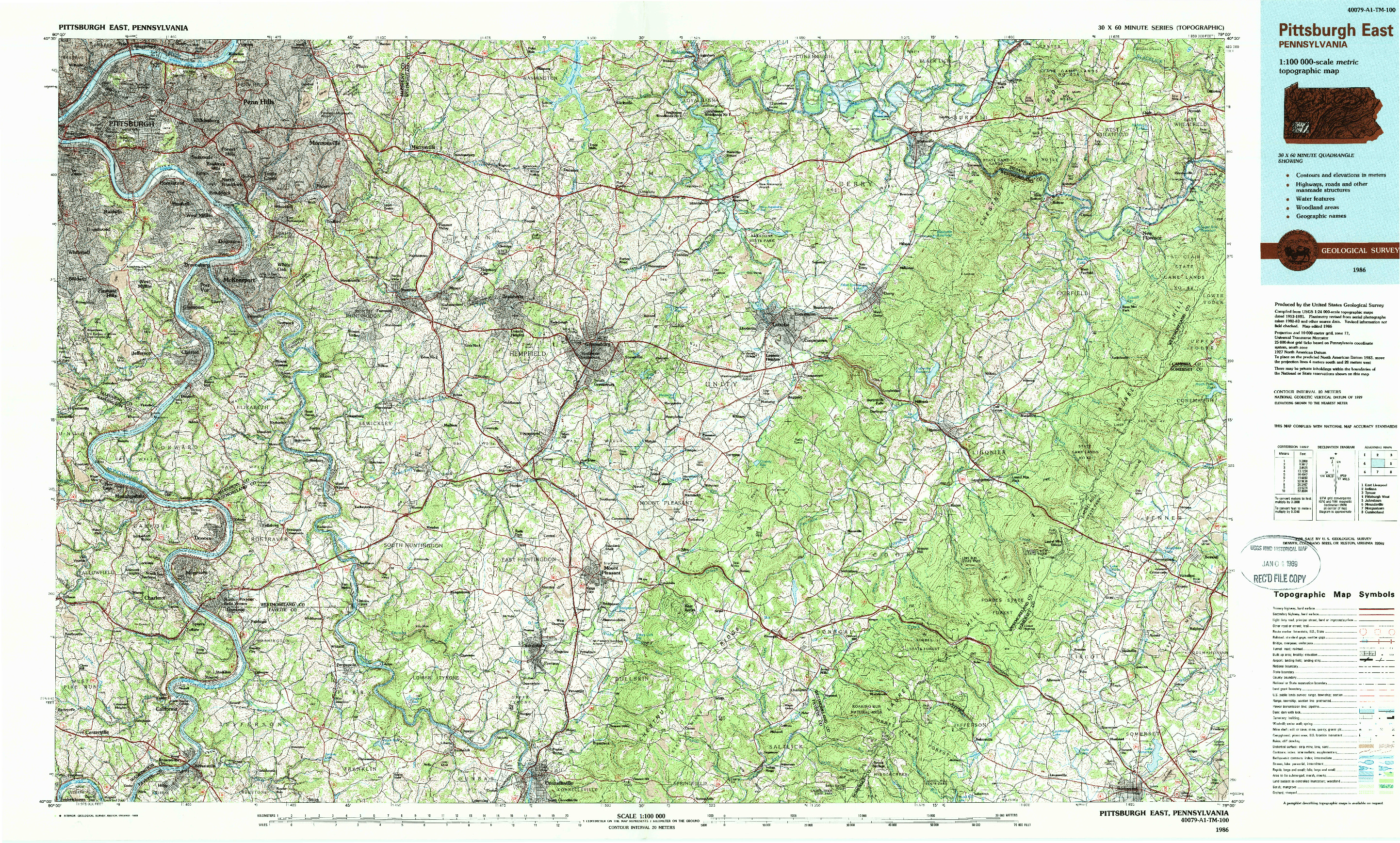 USGS 1:100000-SCALE QUADRANGLE FOR PITTSBURGH EAST, PA 1986