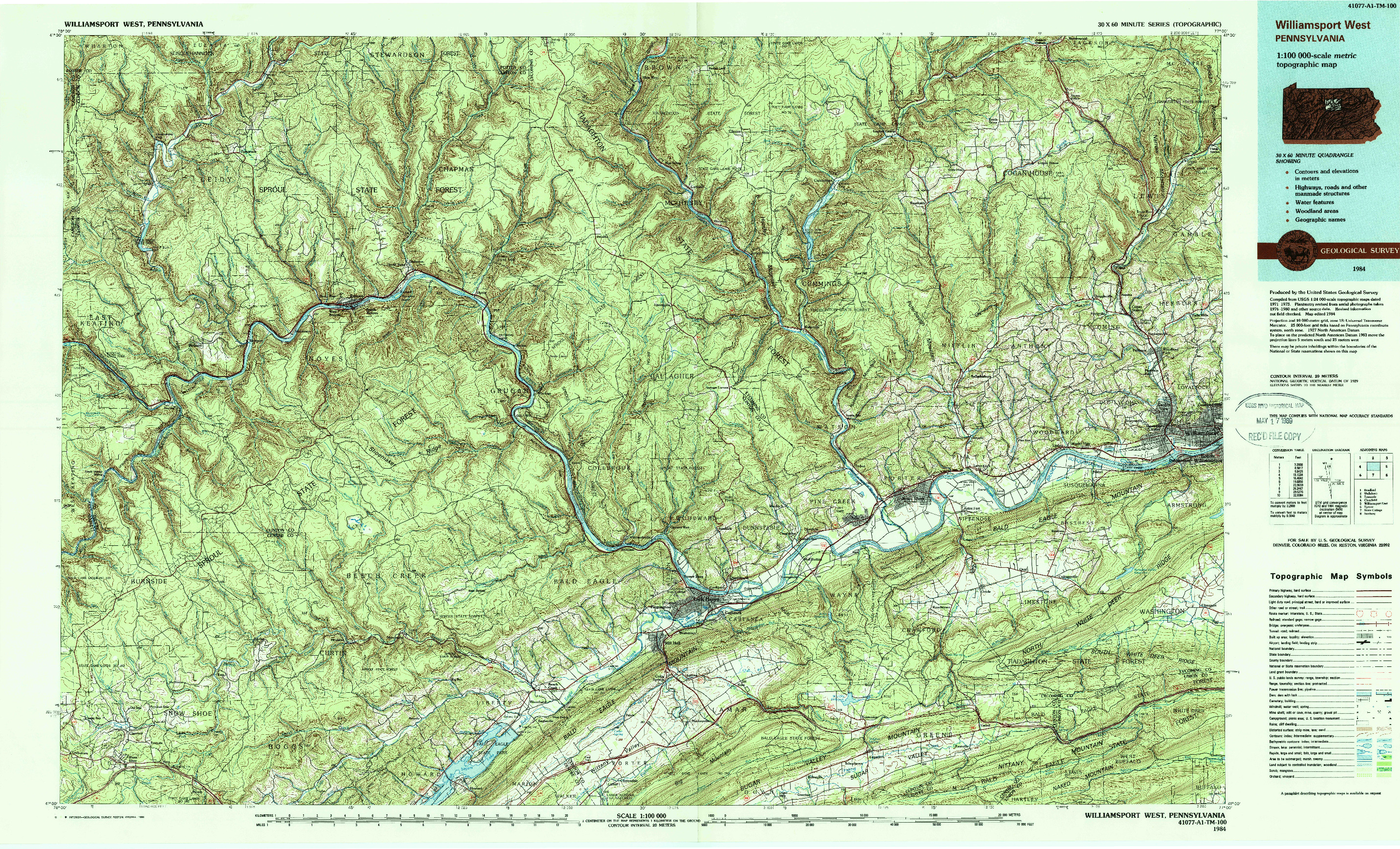 USGS 1:100000-SCALE QUADRANGLE FOR WILLIAMSPORT WEST, PA 1984