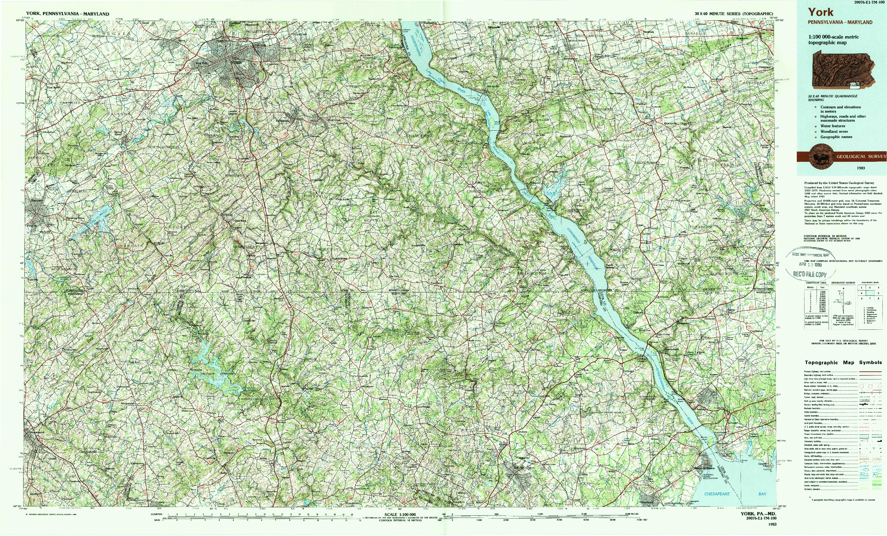 USGS 1:100000-SCALE QUADRANGLE FOR YORK, PA 1983