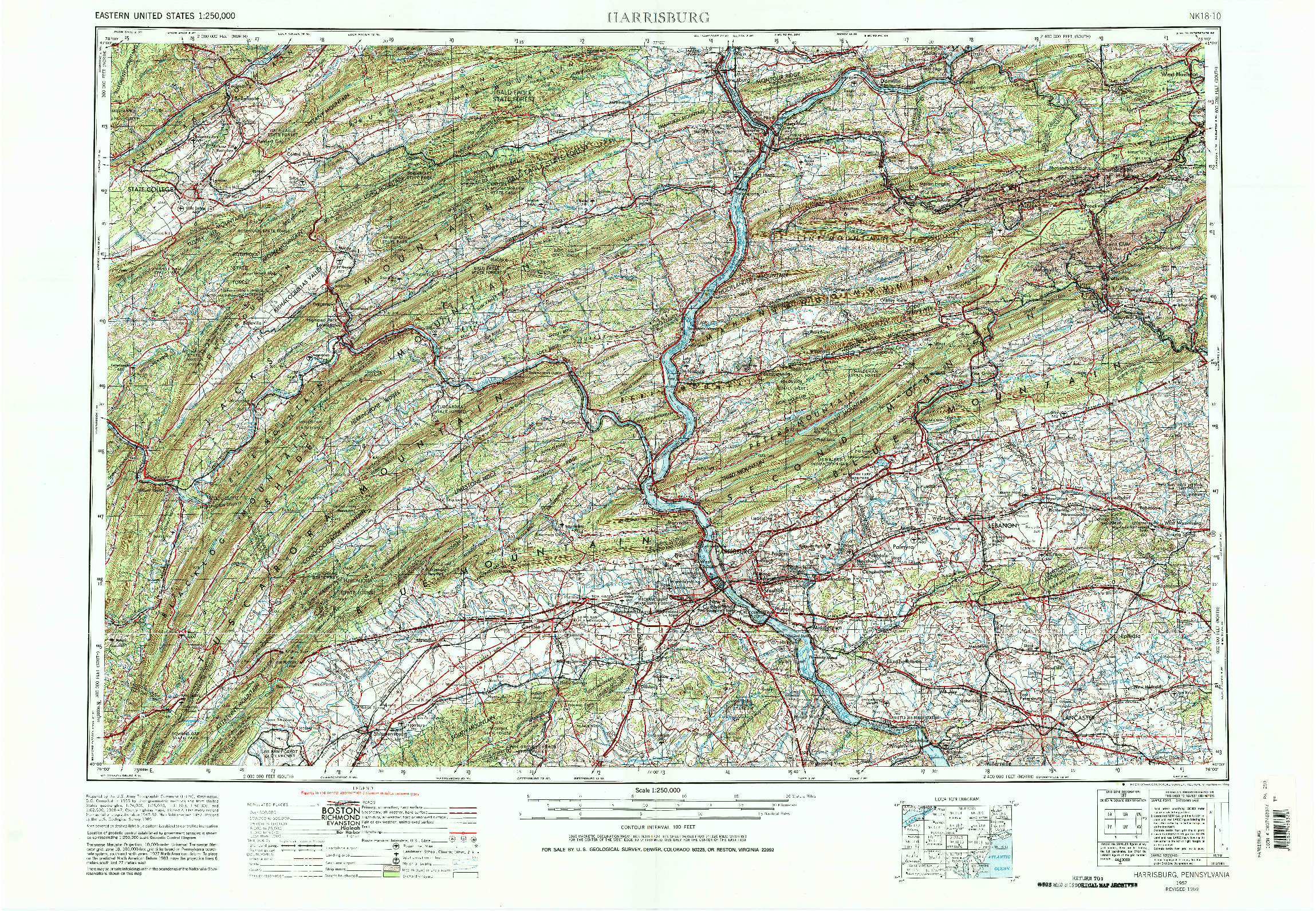 USGS 1:250000-SCALE QUADRANGLE FOR HARRISBURG, PA 1957