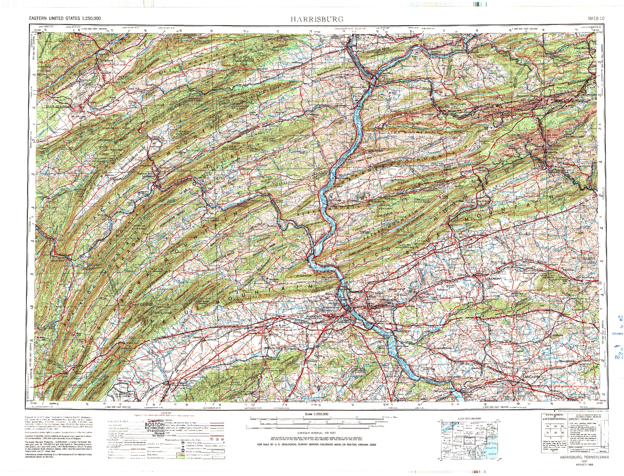 USGS 1:250000-SCALE QUADRANGLE FOR HARRISBURG, PA 1957