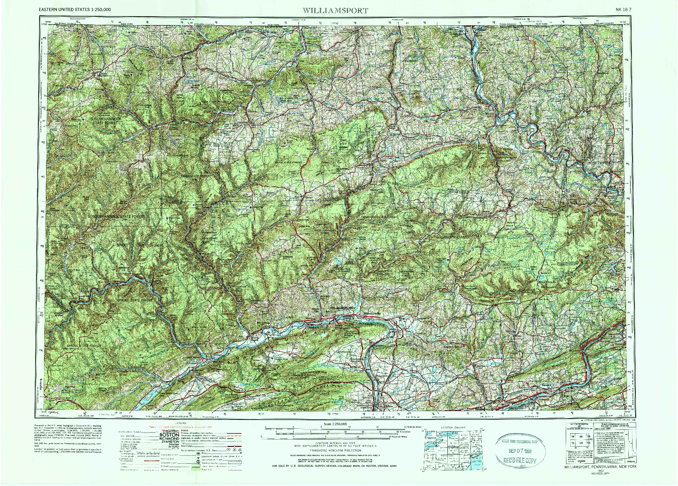 USGS 1:250000-SCALE QUADRANGLE FOR WILLIAMSPORT, PA 1962