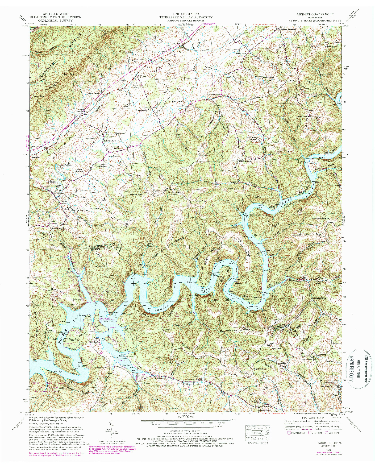 USGS 1:24000-SCALE QUADRANGLE FOR AUSMUS, TN 1952