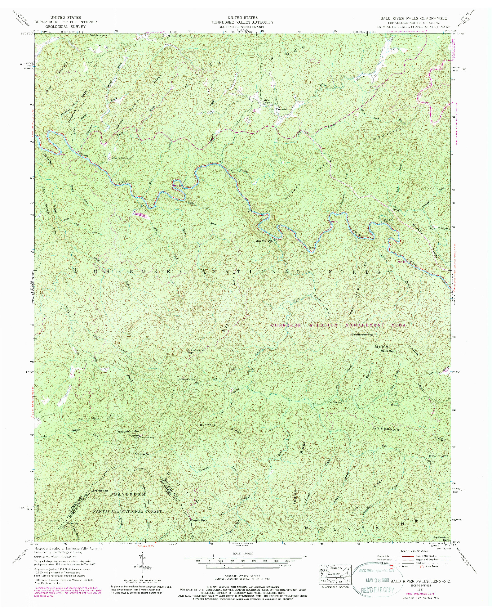 USGS 1:24000-SCALE QUADRANGLE FOR BALD RIVER FALLS, TN 1957