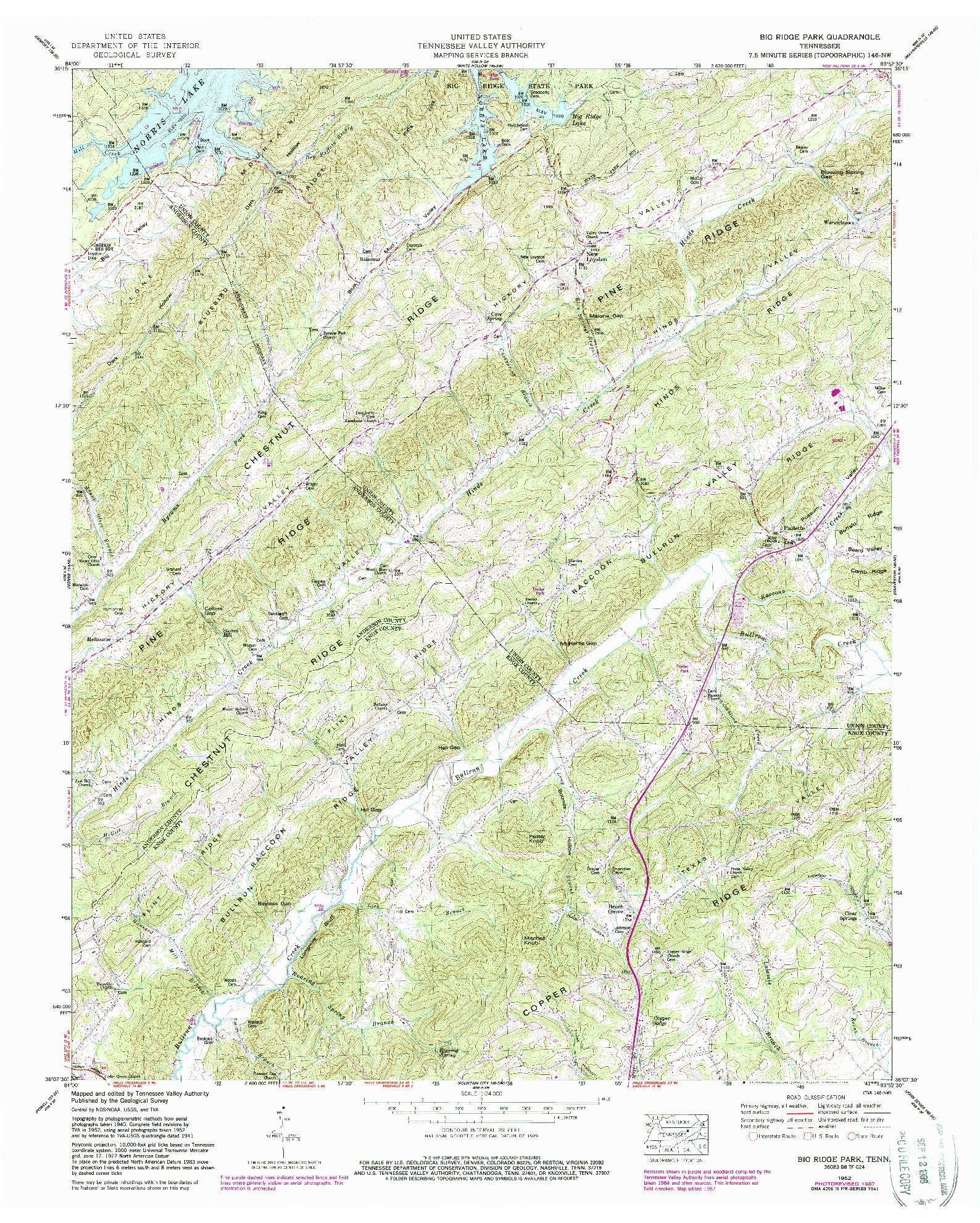 USGS 1:24000-SCALE QUADRANGLE FOR BIG RIDGE PARK, TN 1952