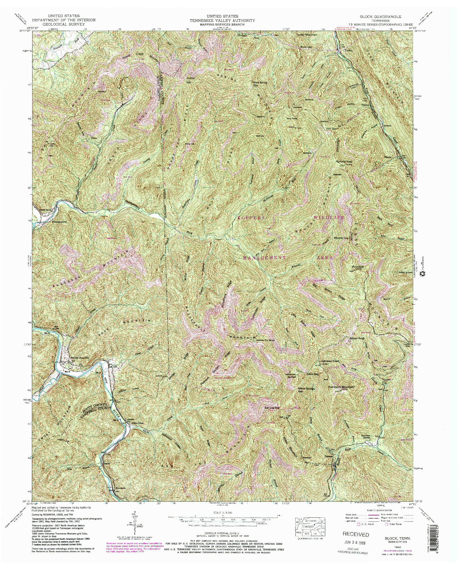 USGS 1:24000-SCALE QUADRANGLE FOR BLOCK, TN 1952