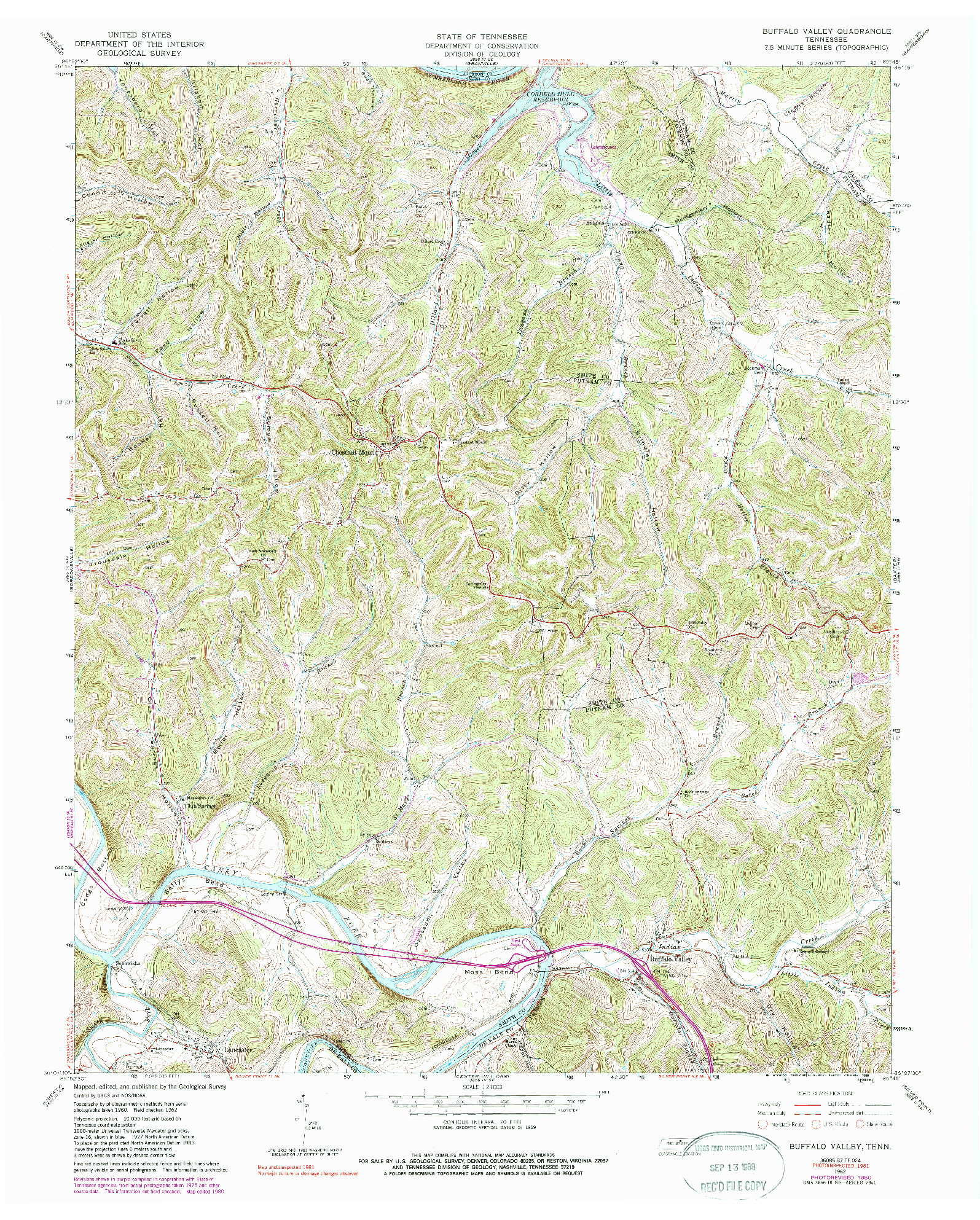 USGS 1:24000-SCALE QUADRANGLE FOR BUFFALO VALLEY, TN 1962