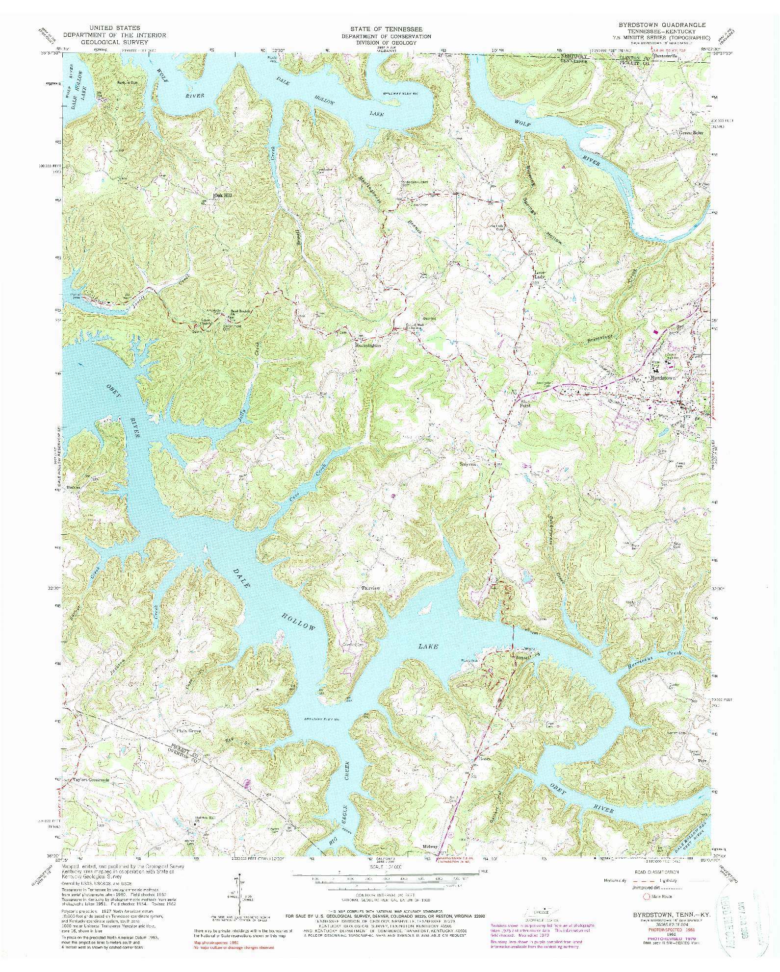 USGS 1:24000-SCALE QUADRANGLE FOR BYRDSTOWN, TN 1962