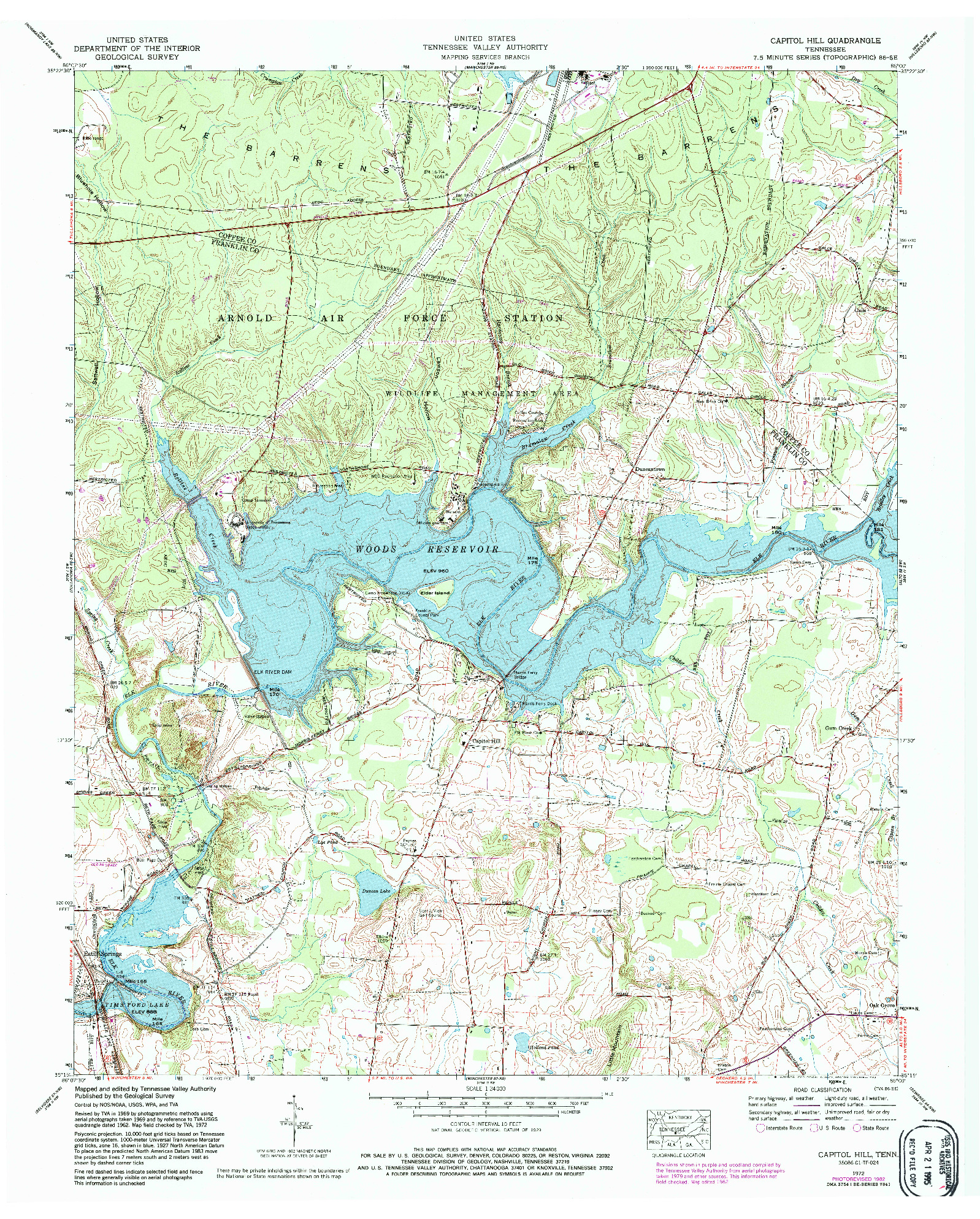 USGS 1:24000-SCALE QUADRANGLE FOR CAPITOL HILL, TN 1972