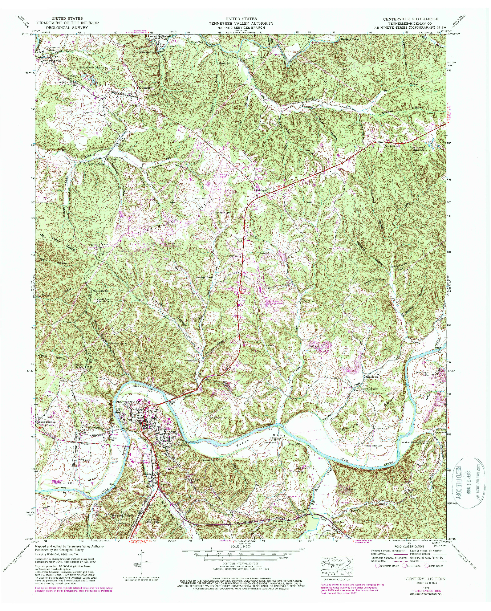 USGS 1:24000-SCALE QUADRANGLE FOR CENTERVILLE, TN 1952