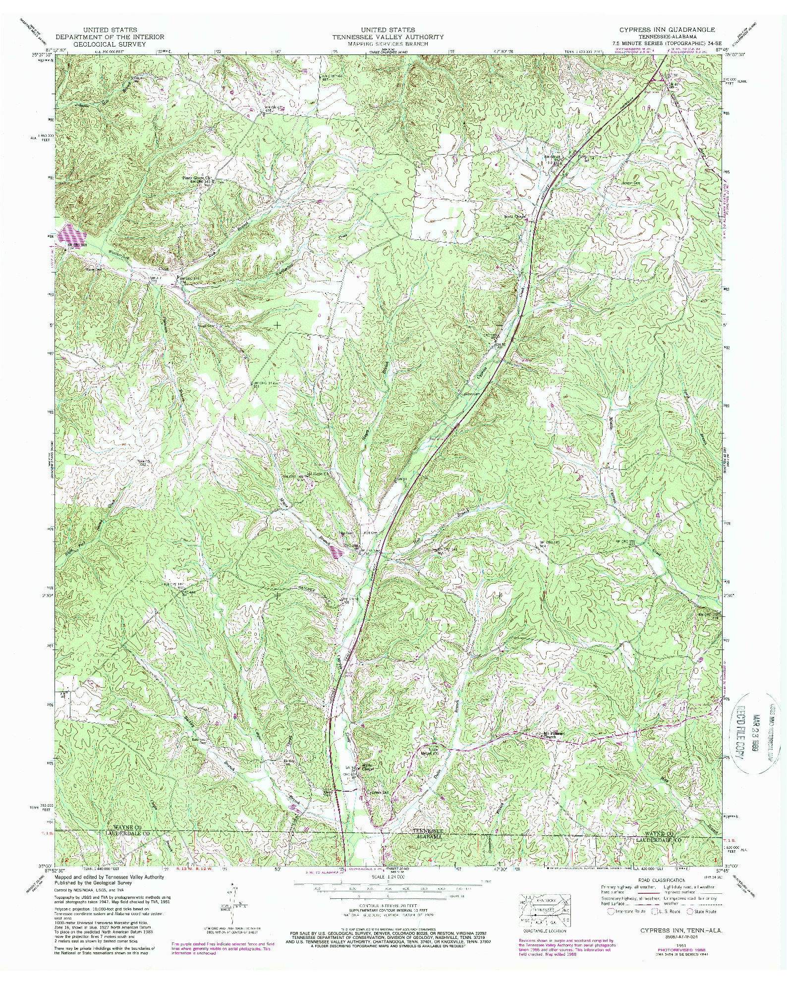 USGS 1:24000-SCALE QUADRANGLE FOR CYPRESS INN, TN 1951