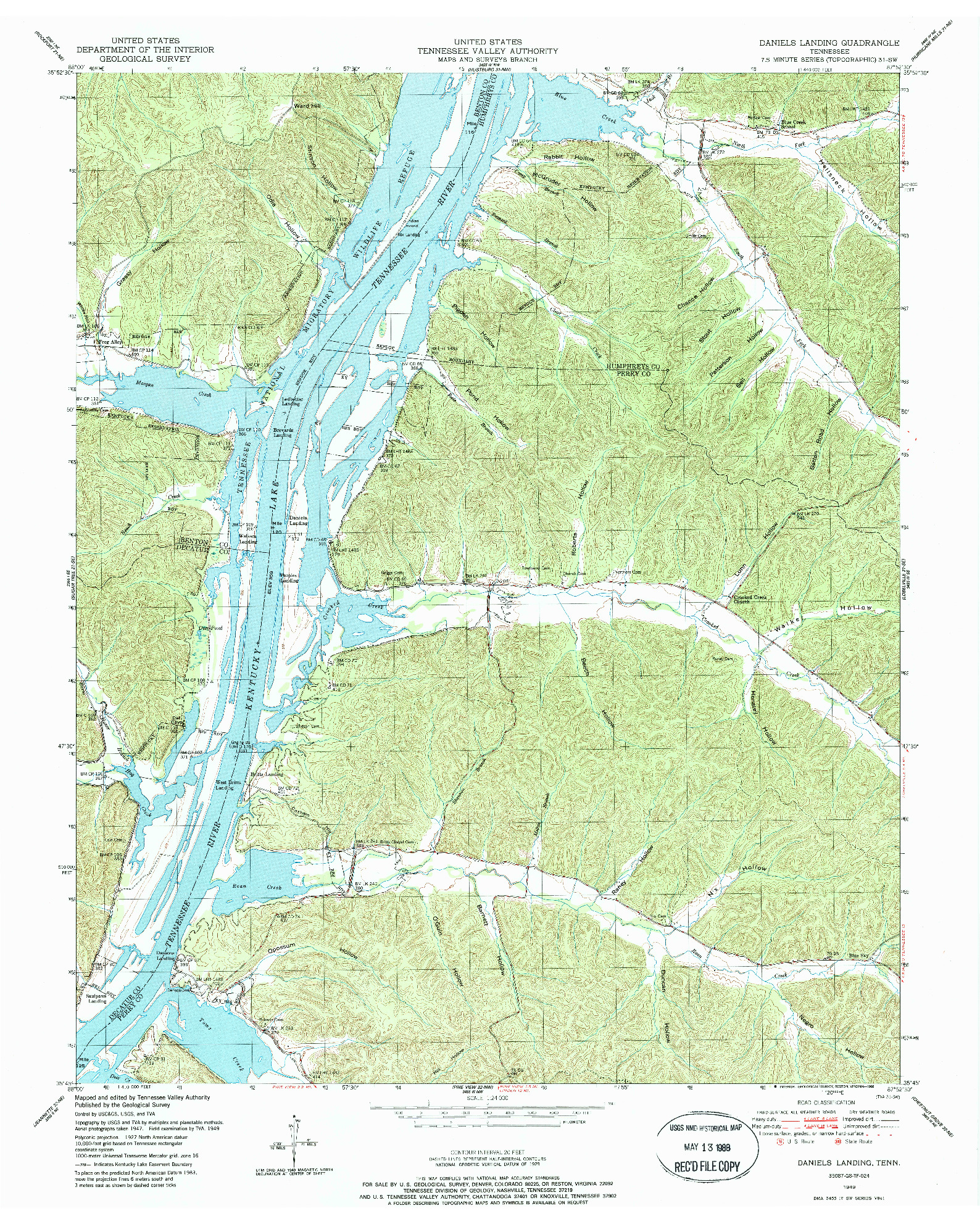 USGS 1:24000-SCALE QUADRANGLE FOR DANIELS LANDING, TN 1949