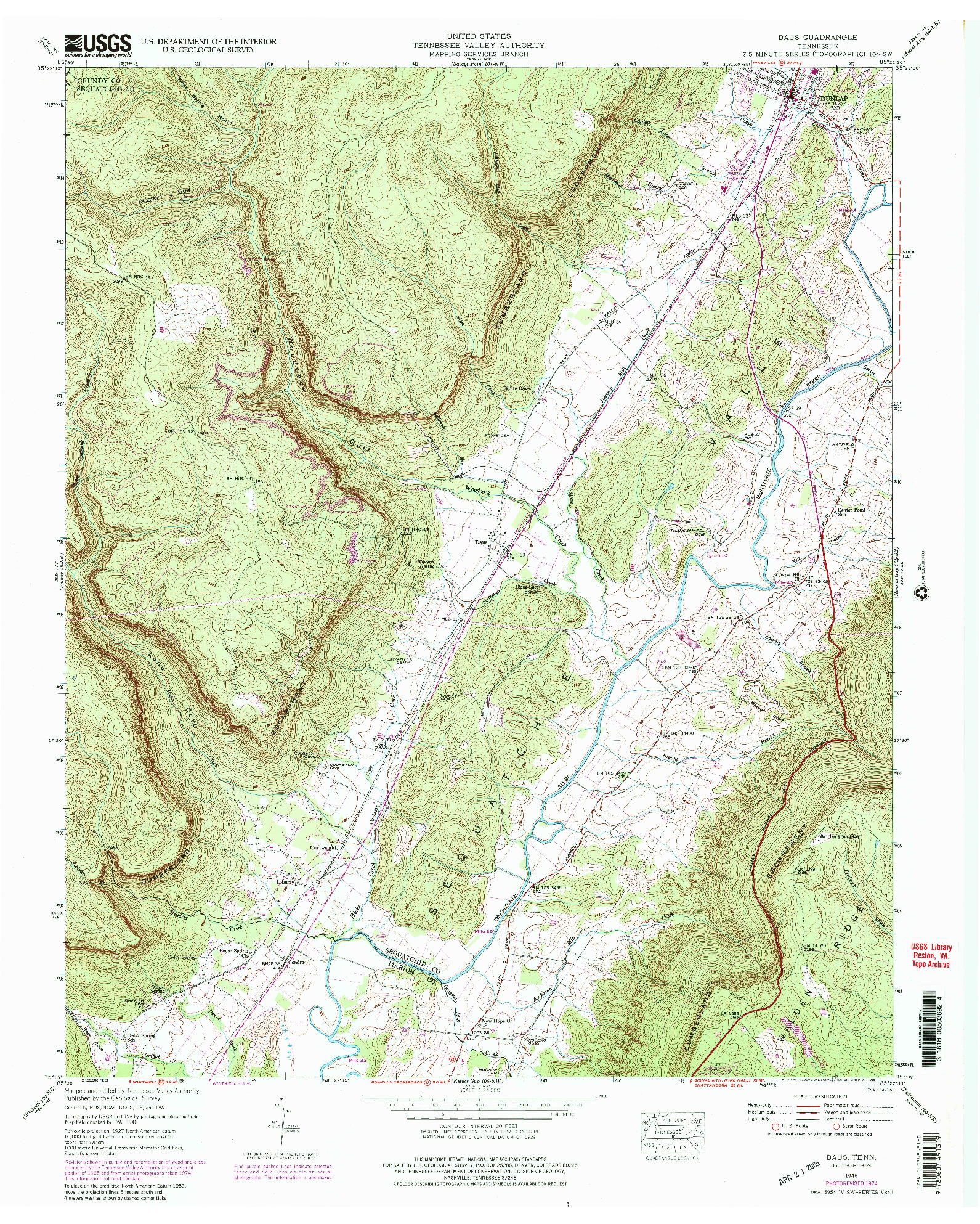 USGS 1:24000-SCALE QUADRANGLE FOR DAUS, TN 1946