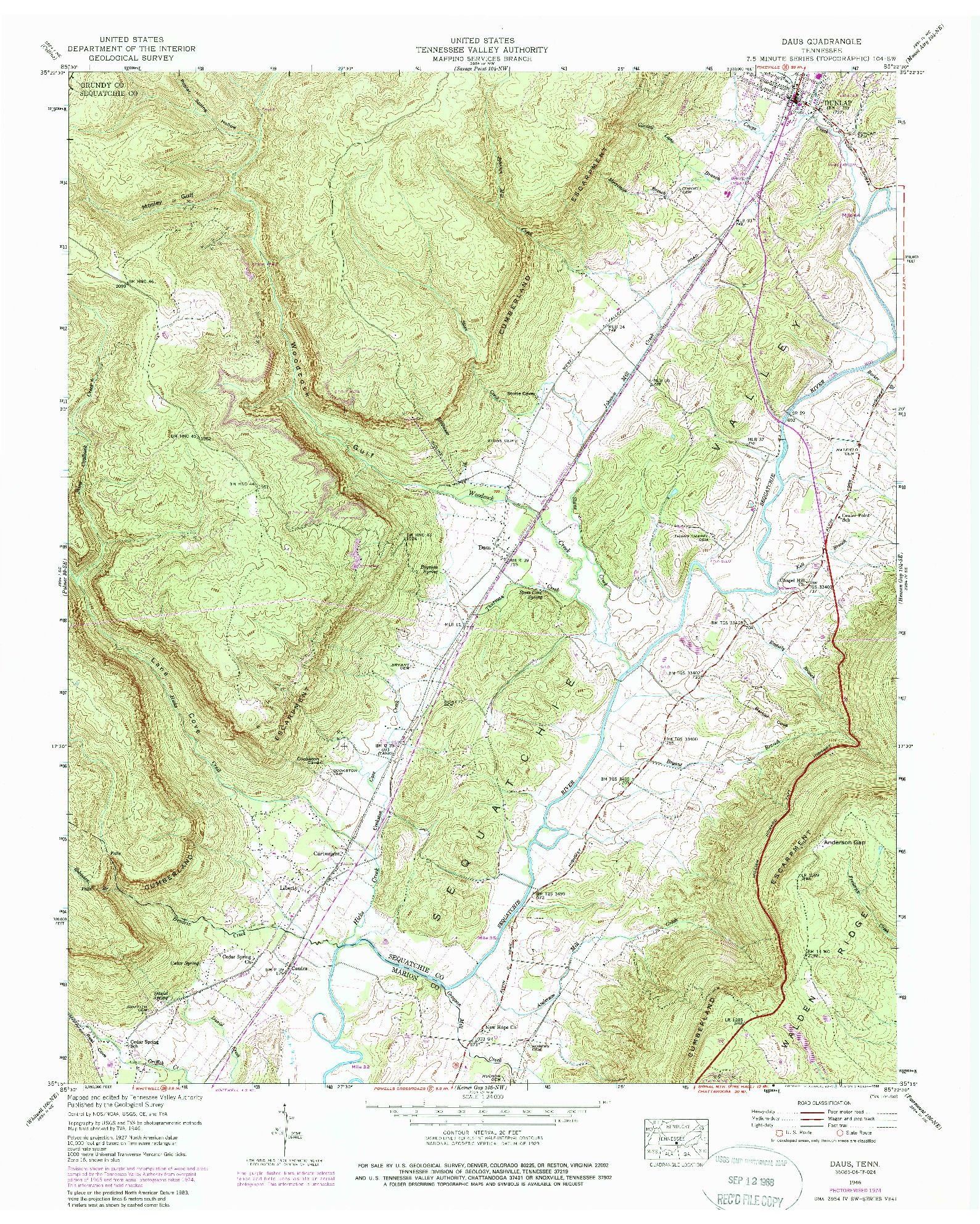 USGS 1:24000-SCALE QUADRANGLE FOR DAUS, TN 1946