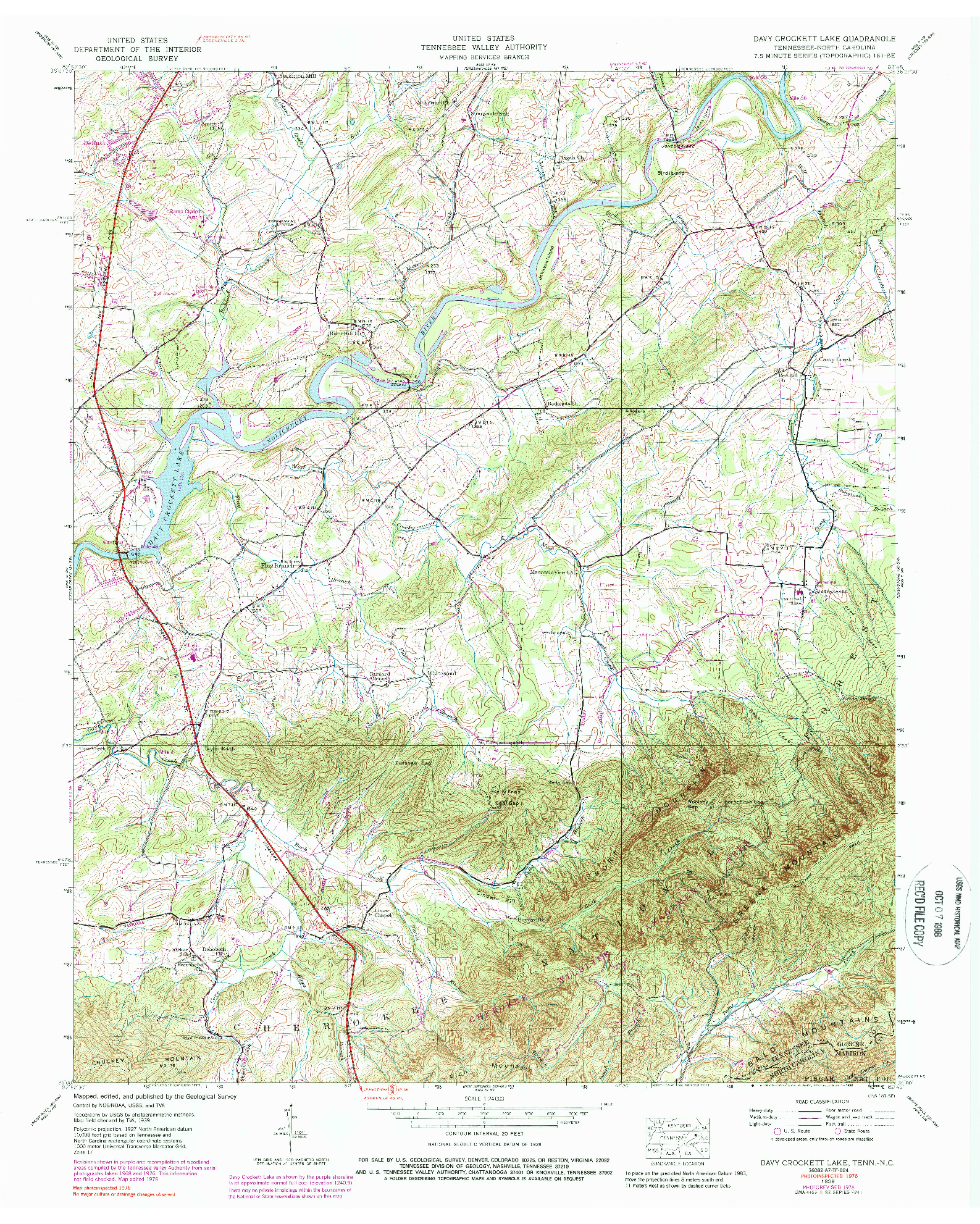 USGS 1:24000-SCALE QUADRANGLE FOR DAVY CROCKETT LAKE, TN 1939