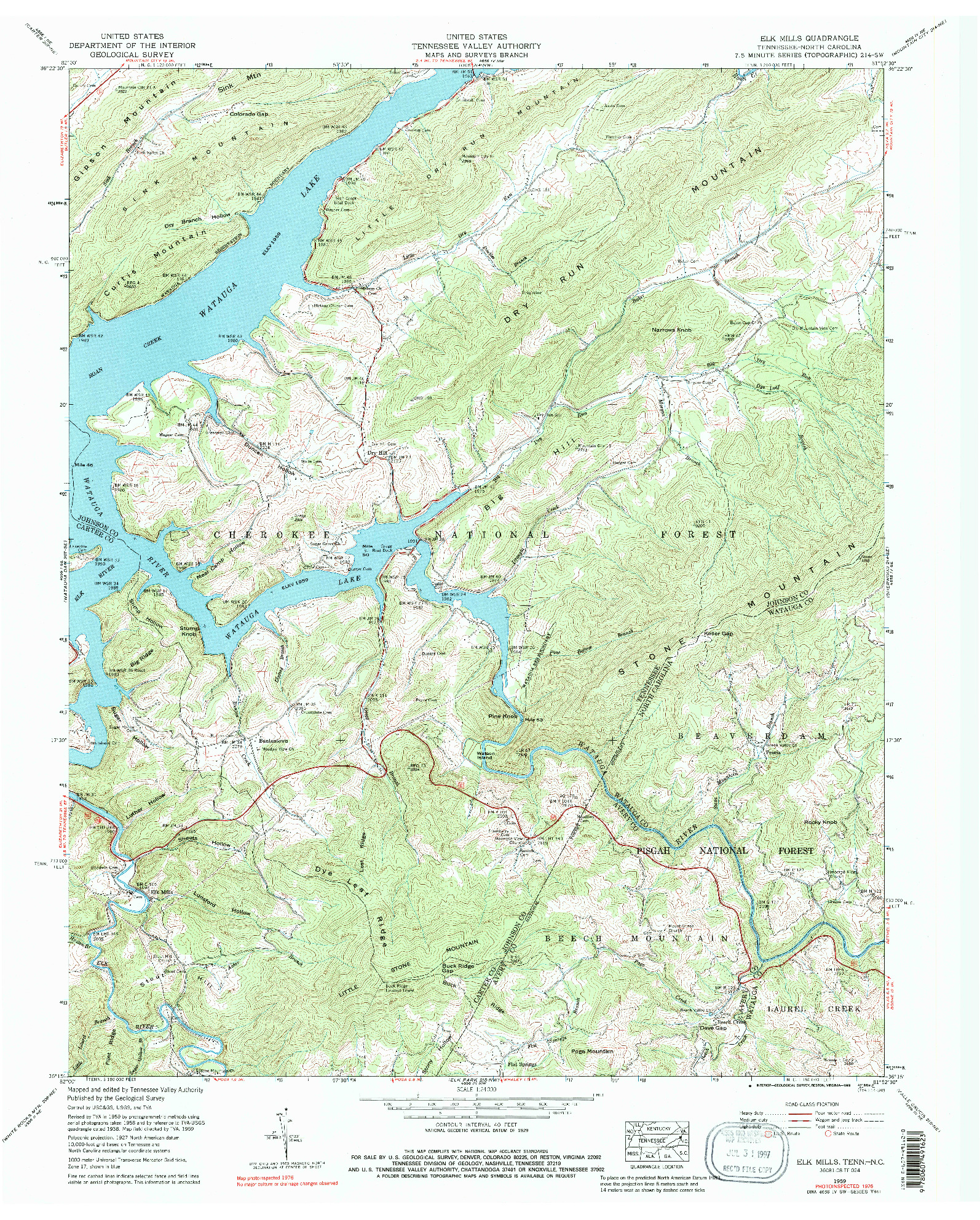 USGS 1:24000-SCALE QUADRANGLE FOR ELK MILLS, TN 1959