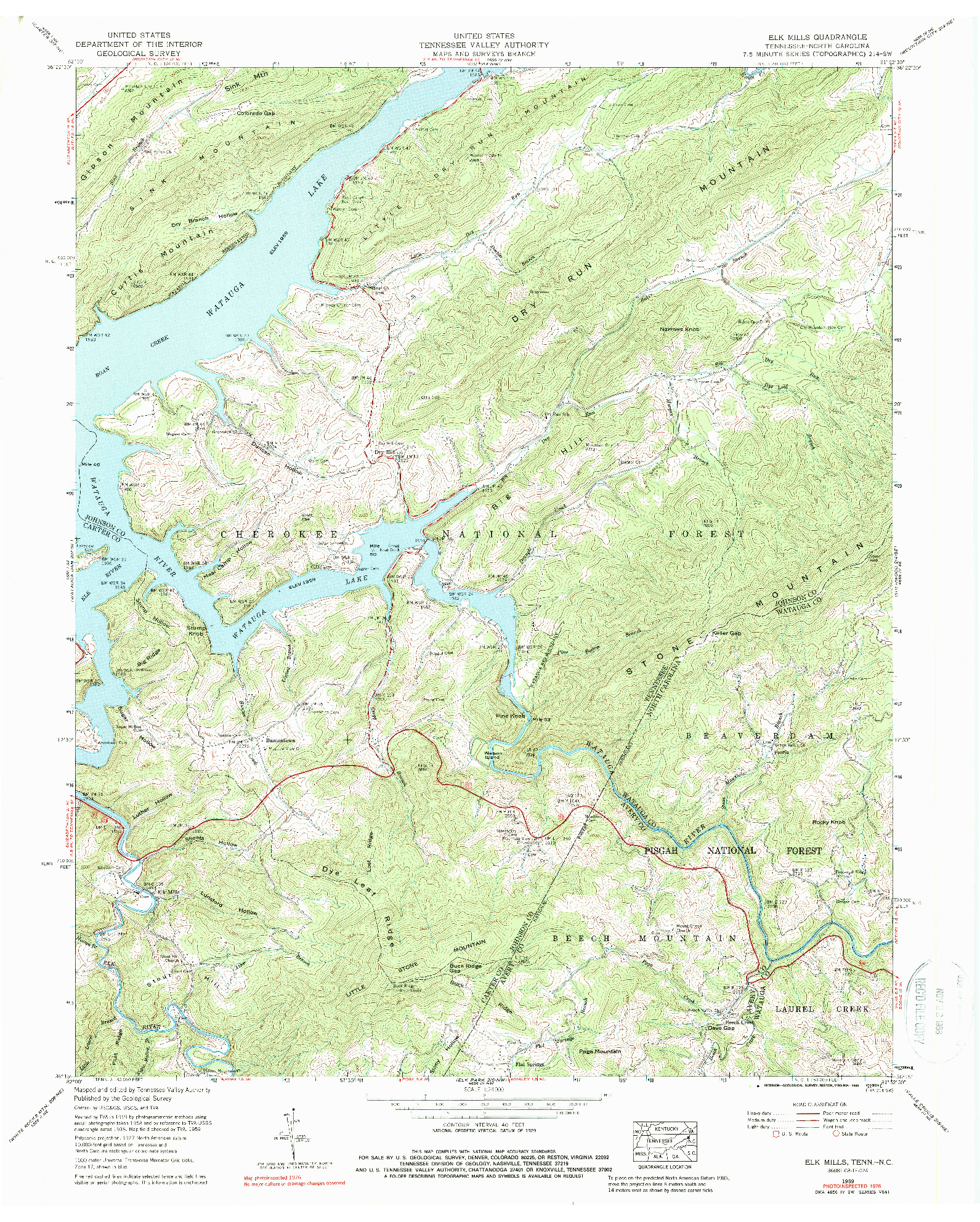 USGS 1:24000-SCALE QUADRANGLE FOR ELK MILLS, TN 1959