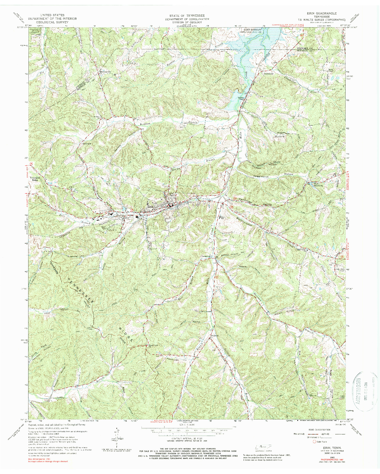 USGS 1:24000-SCALE QUADRANGLE FOR ERIN, TN 1965