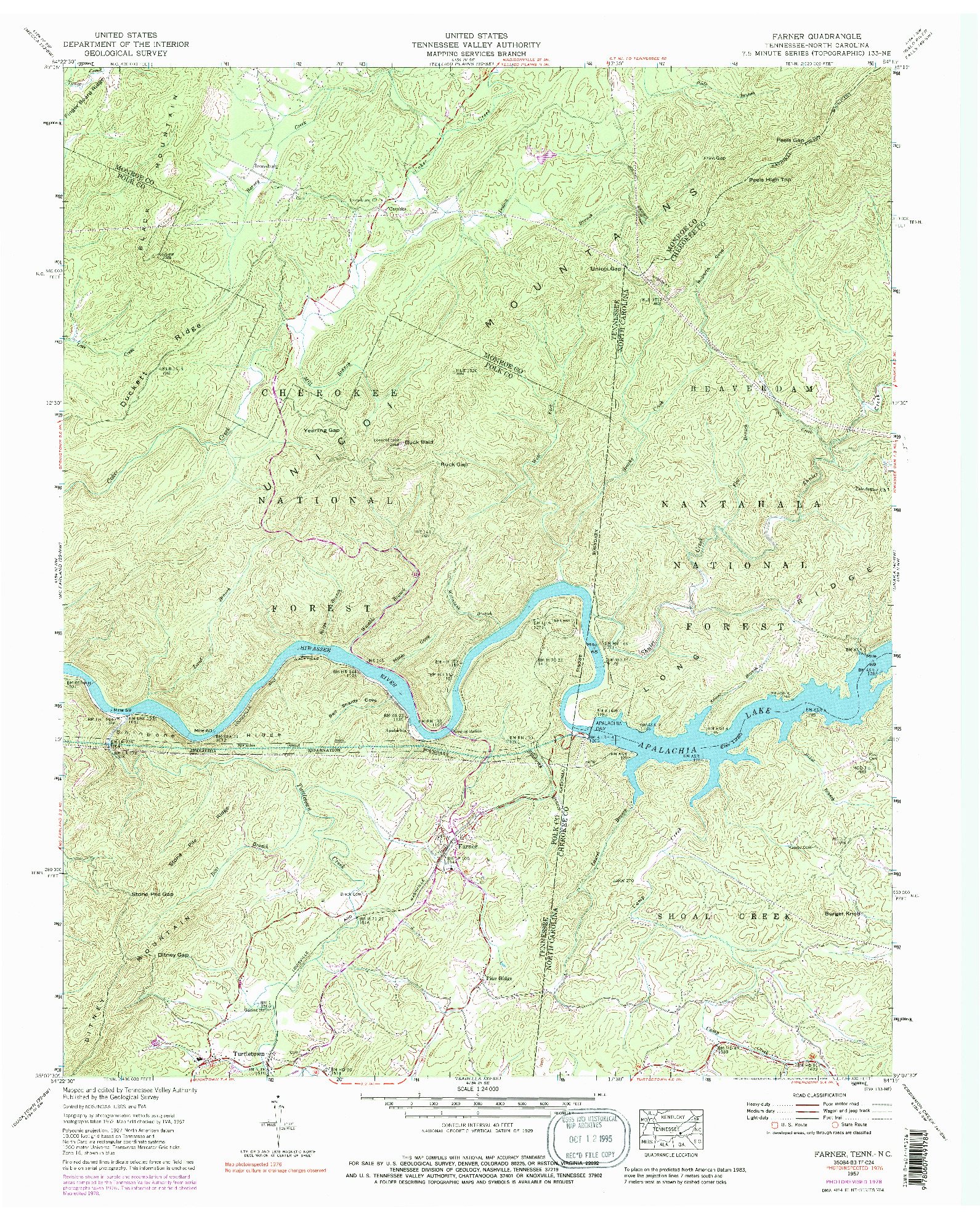 USGS 1:24000-SCALE QUADRANGLE FOR FARNER, TN 1957