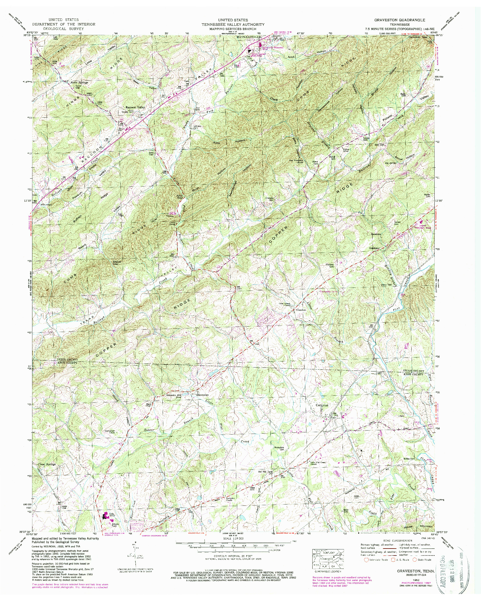 USGS 1:24000-SCALE QUADRANGLE FOR GRAVESTON, TN 1952