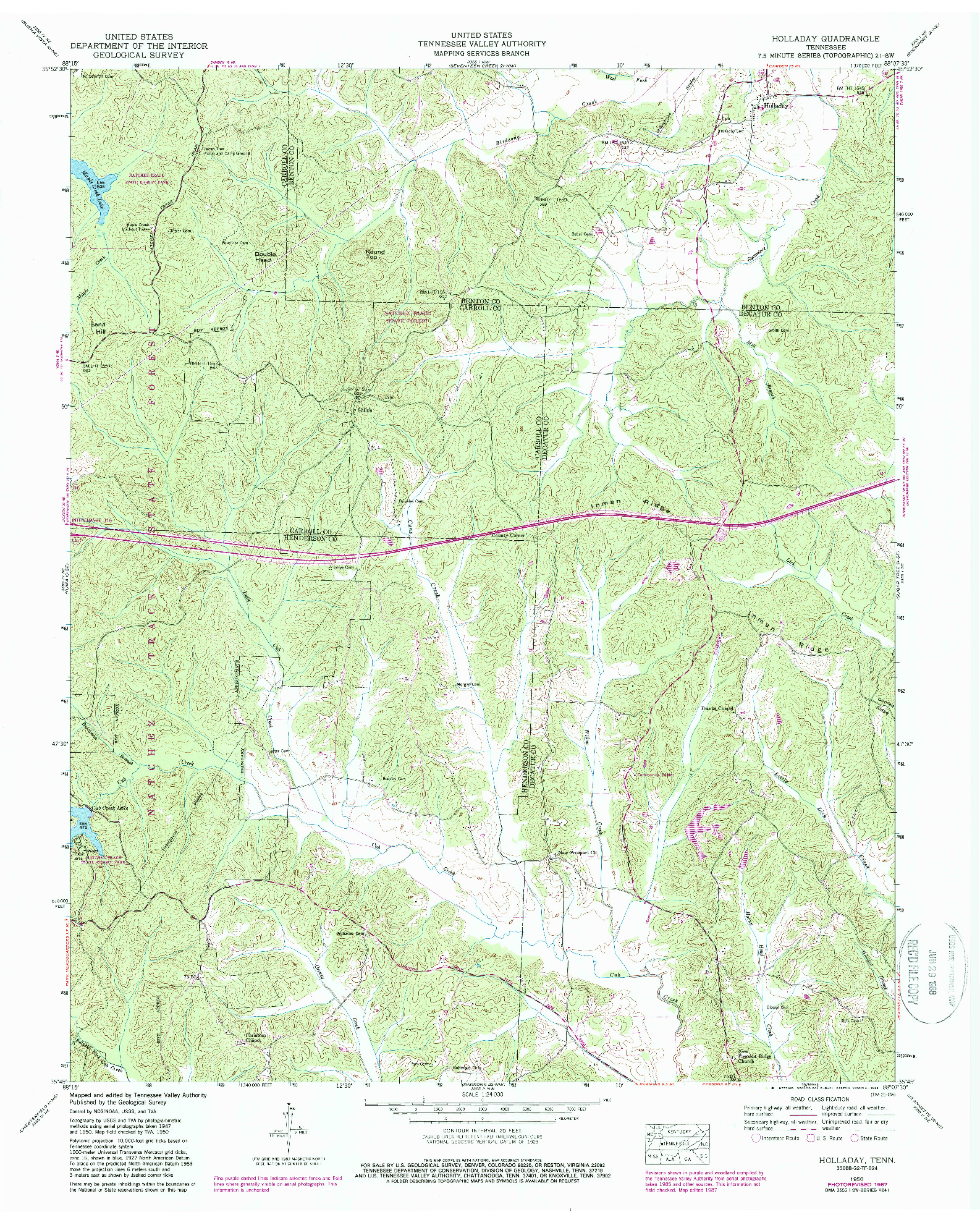 USGS 1:24000-SCALE QUADRANGLE FOR HOLLADAY, TN 1950