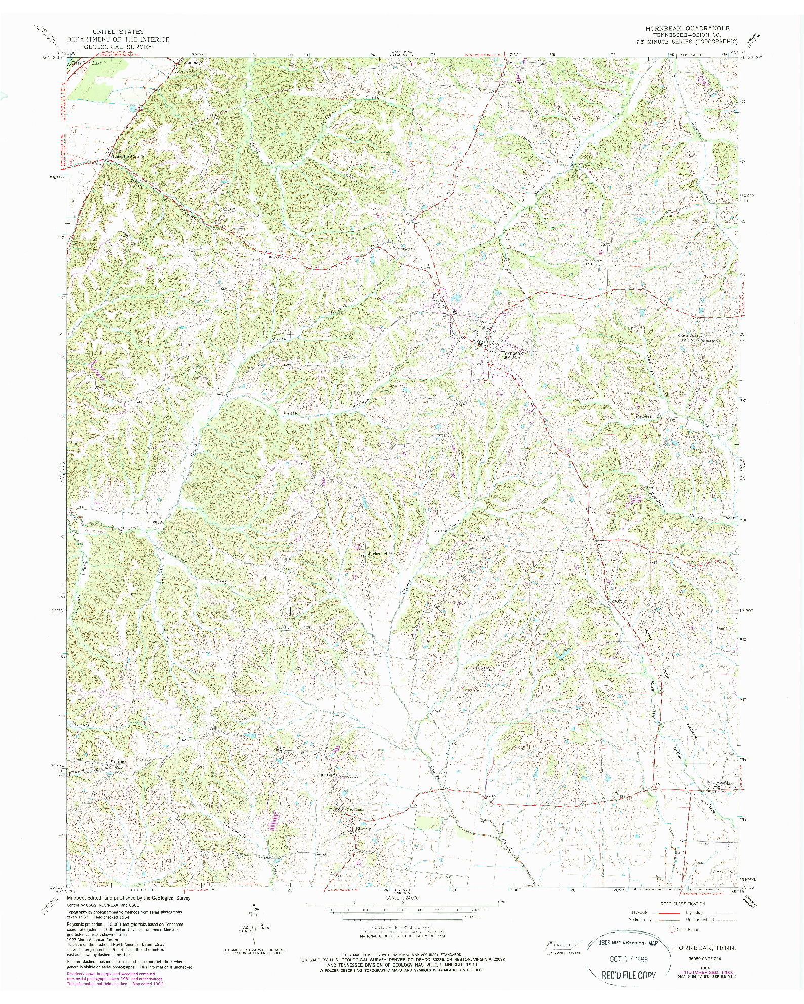 USGS 1:24000-SCALE QUADRANGLE FOR HORNBEAK, TN 1964