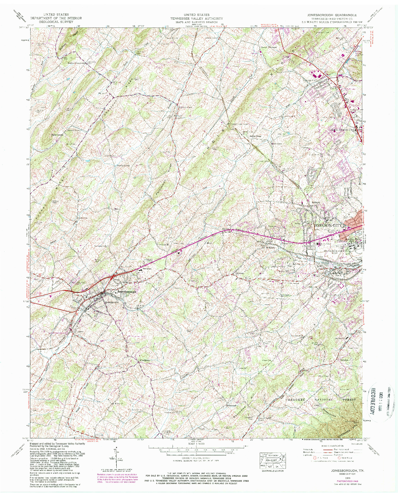USGS 1:24000-SCALE QUADRANGLE FOR JONESBOROUGH, TN 1959