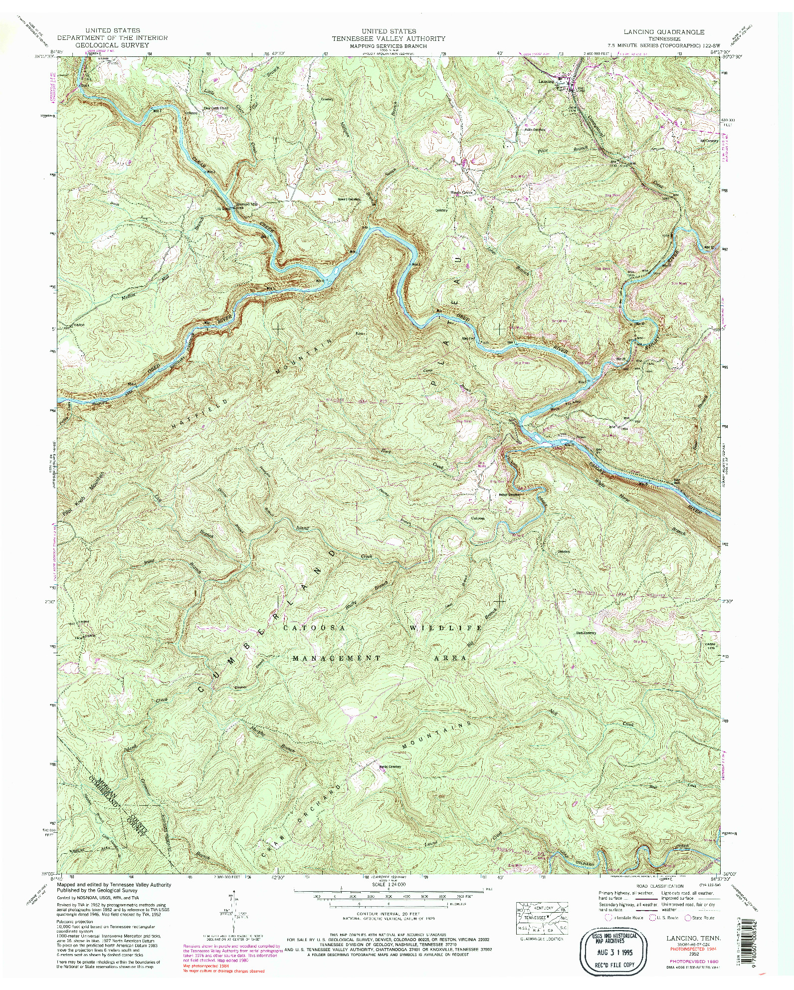 USGS 1:24000-SCALE QUADRANGLE FOR LANCING, TN 1952