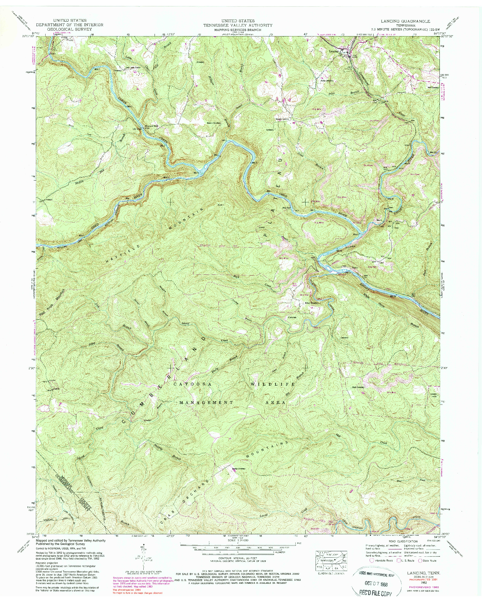 USGS 1:24000-SCALE QUADRANGLE FOR LANCING, TN 1952