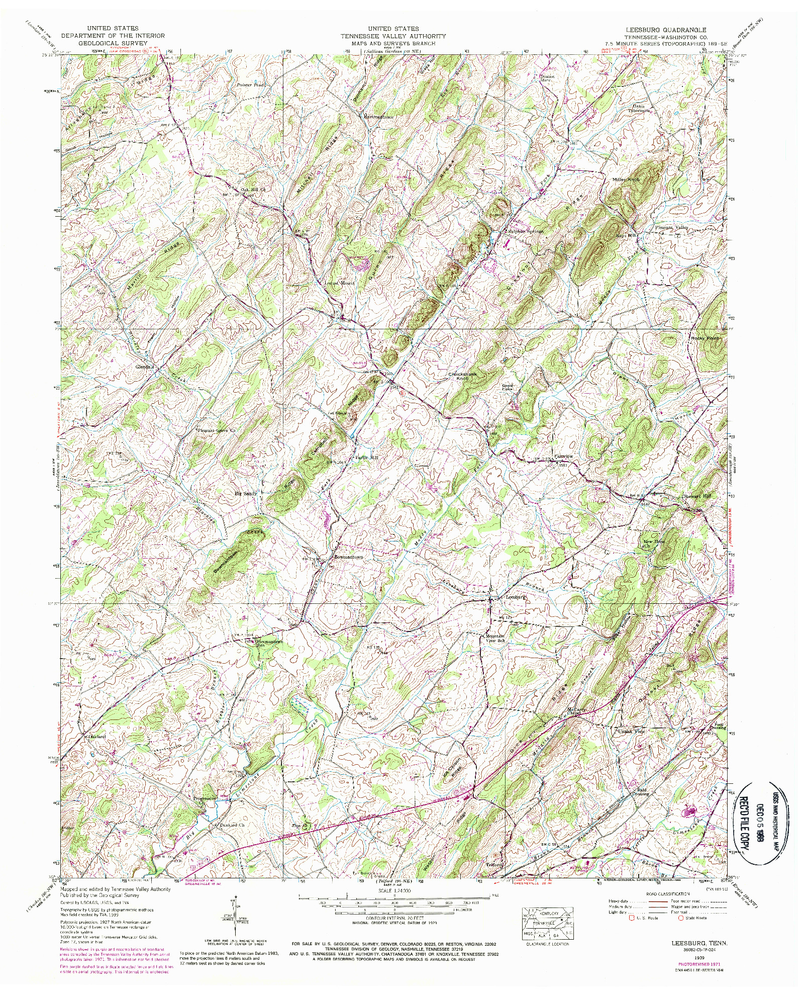 USGS 1:24000-SCALE QUADRANGLE FOR LEESBURG, TN 1939