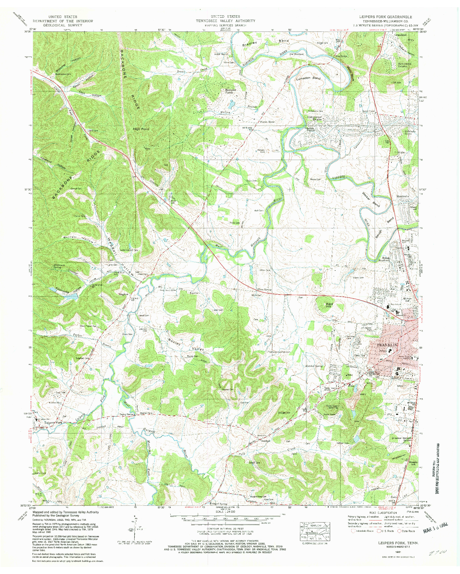 USGS 1:24000-SCALE QUADRANGLE FOR LEIPERS FORK, TN 1981