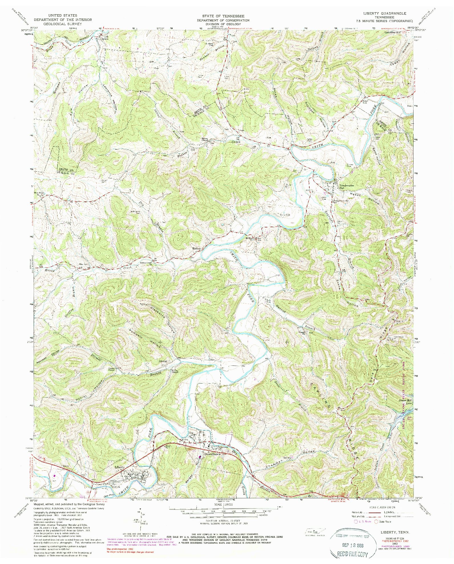 USGS 1:24000-SCALE QUADRANGLE FOR LIBERTY, TN 1962