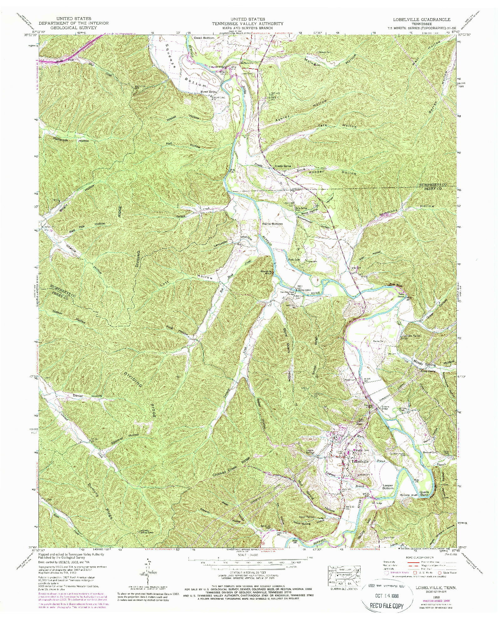 USGS 1:24000-SCALE QUADRANGLE FOR LOBELVILLE, TN 1950