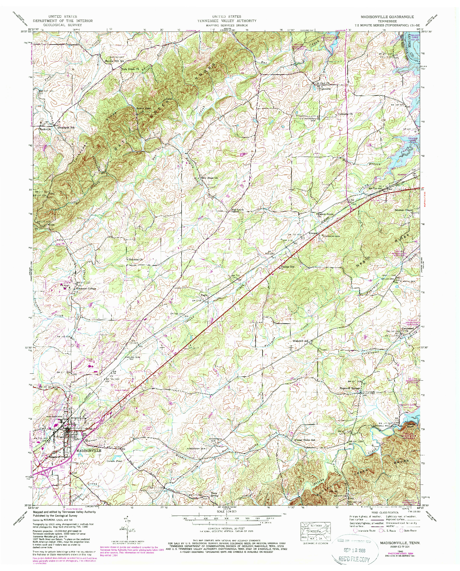 USGS 1:24000-SCALE QUADRANGLE FOR MADISONVILLE, TN 1940