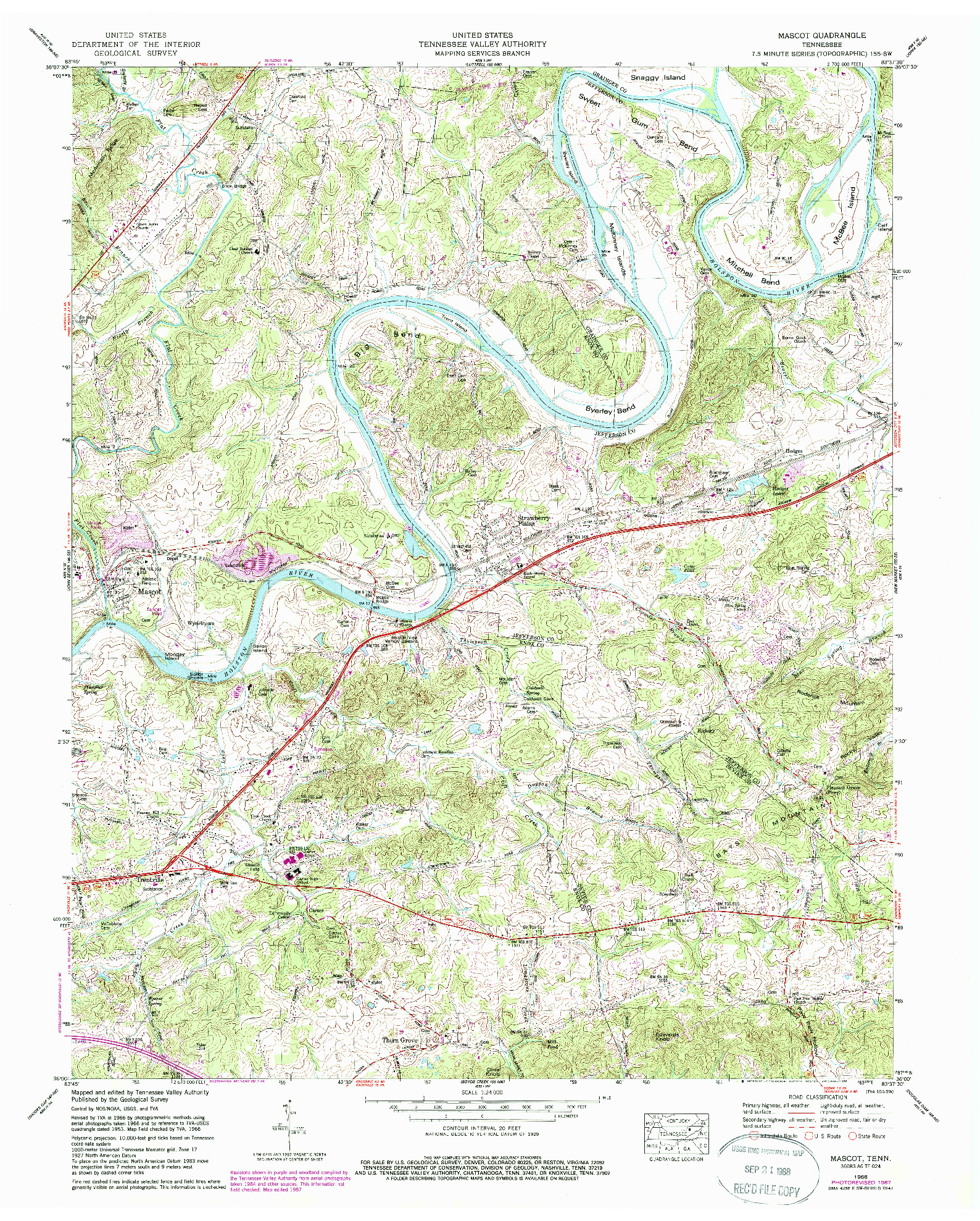 USGS 1:24000-SCALE QUADRANGLE FOR MASCOT, TN 1966