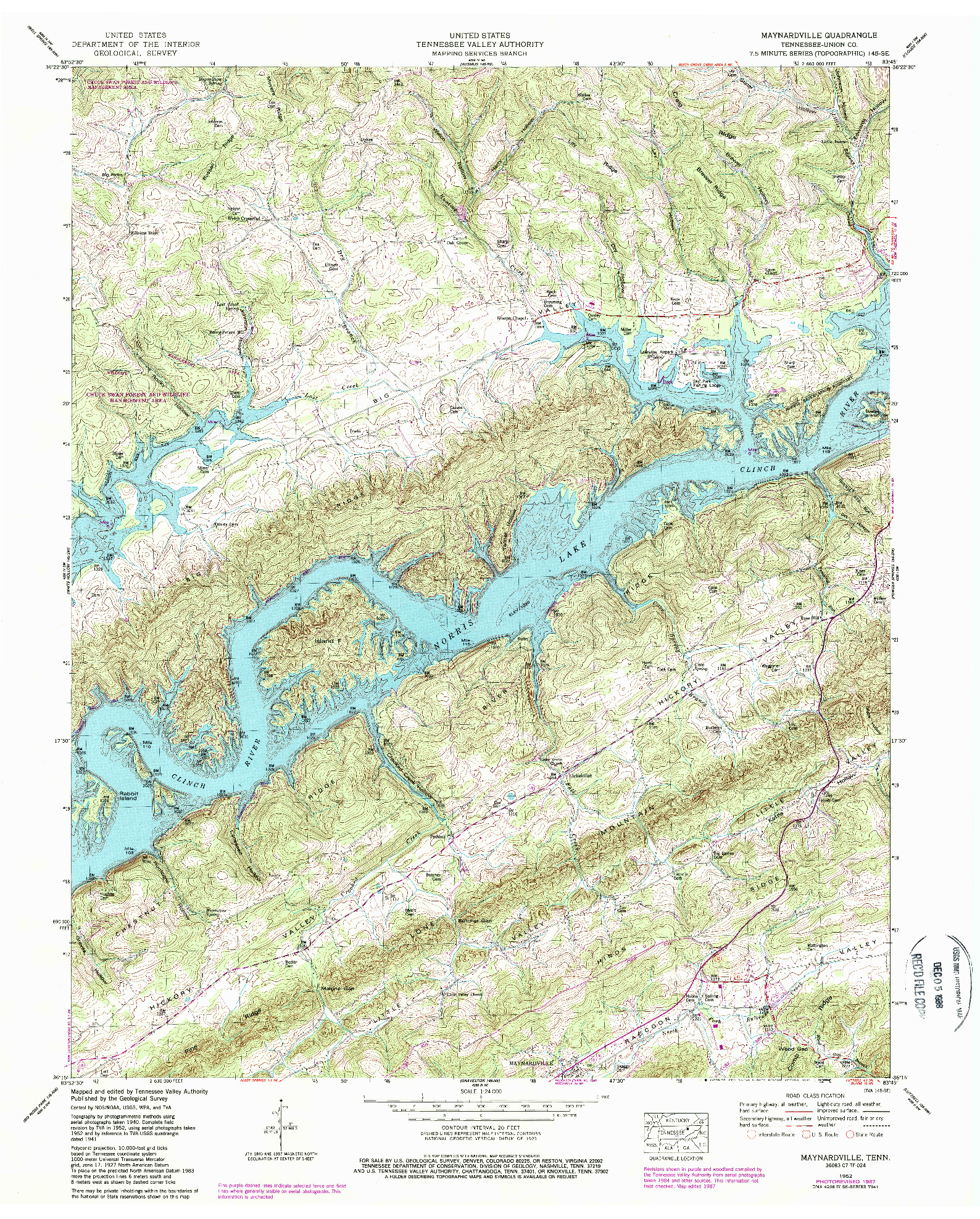 USGS 1:24000-SCALE QUADRANGLE FOR MAYNARDVILLE, TN 1952