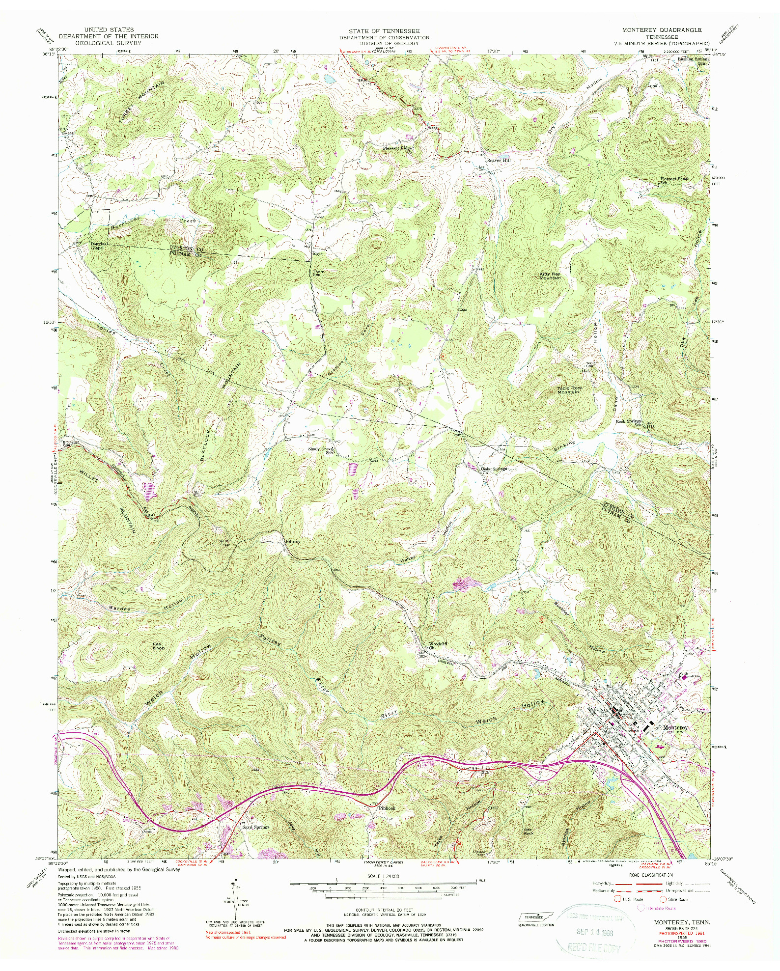 USGS 1:24000-SCALE QUADRANGLE FOR MONTEREY, TN 1955