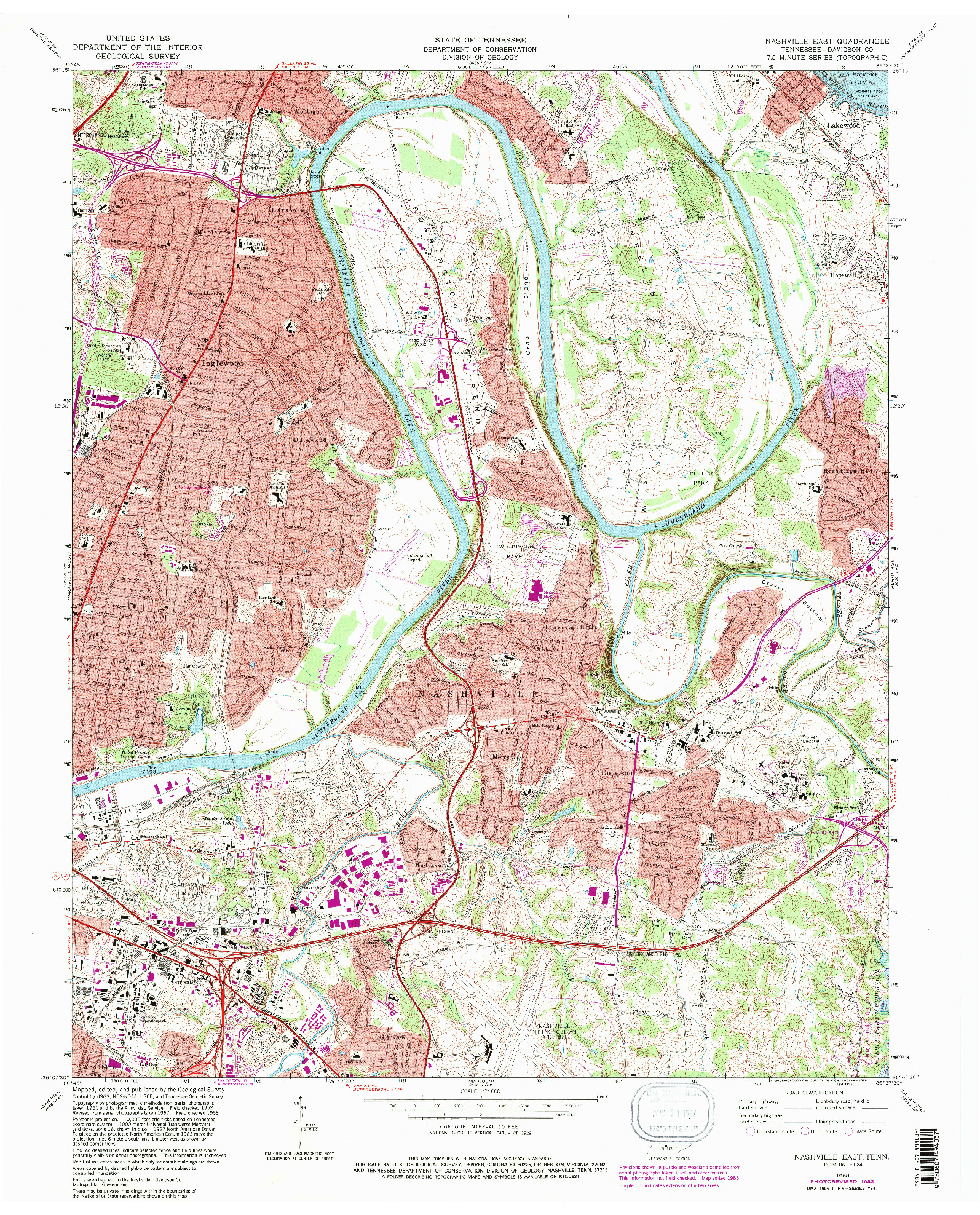 USGS 1:24000-SCALE QUADRANGLE FOR NASHVILLE EAST, TN 1968