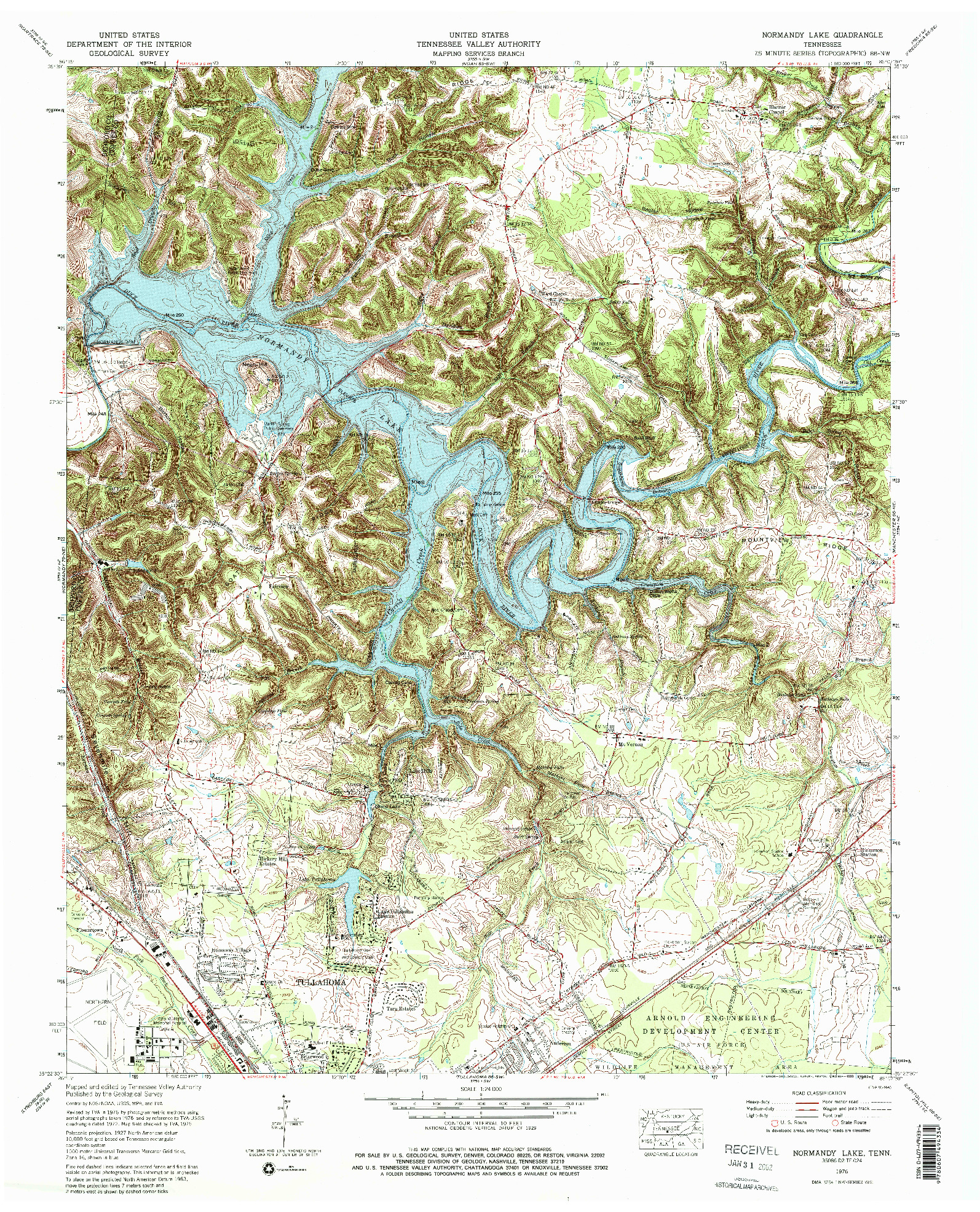 USGS 1:24000-SCALE QUADRANGLE FOR NORMANDY LAKE, TN 1976