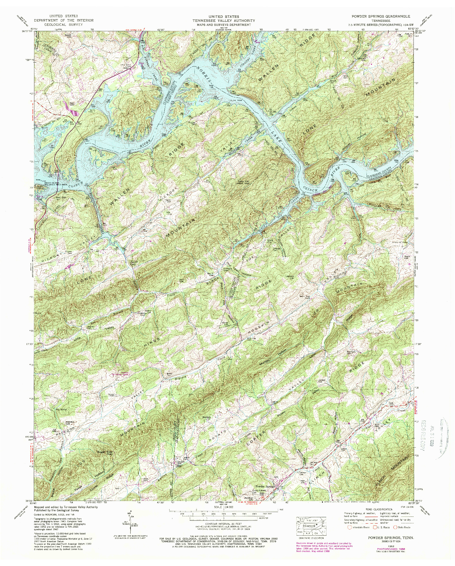 USGS 1:24000-SCALE QUADRANGLE FOR POWDER SPRINGS, TN 1952