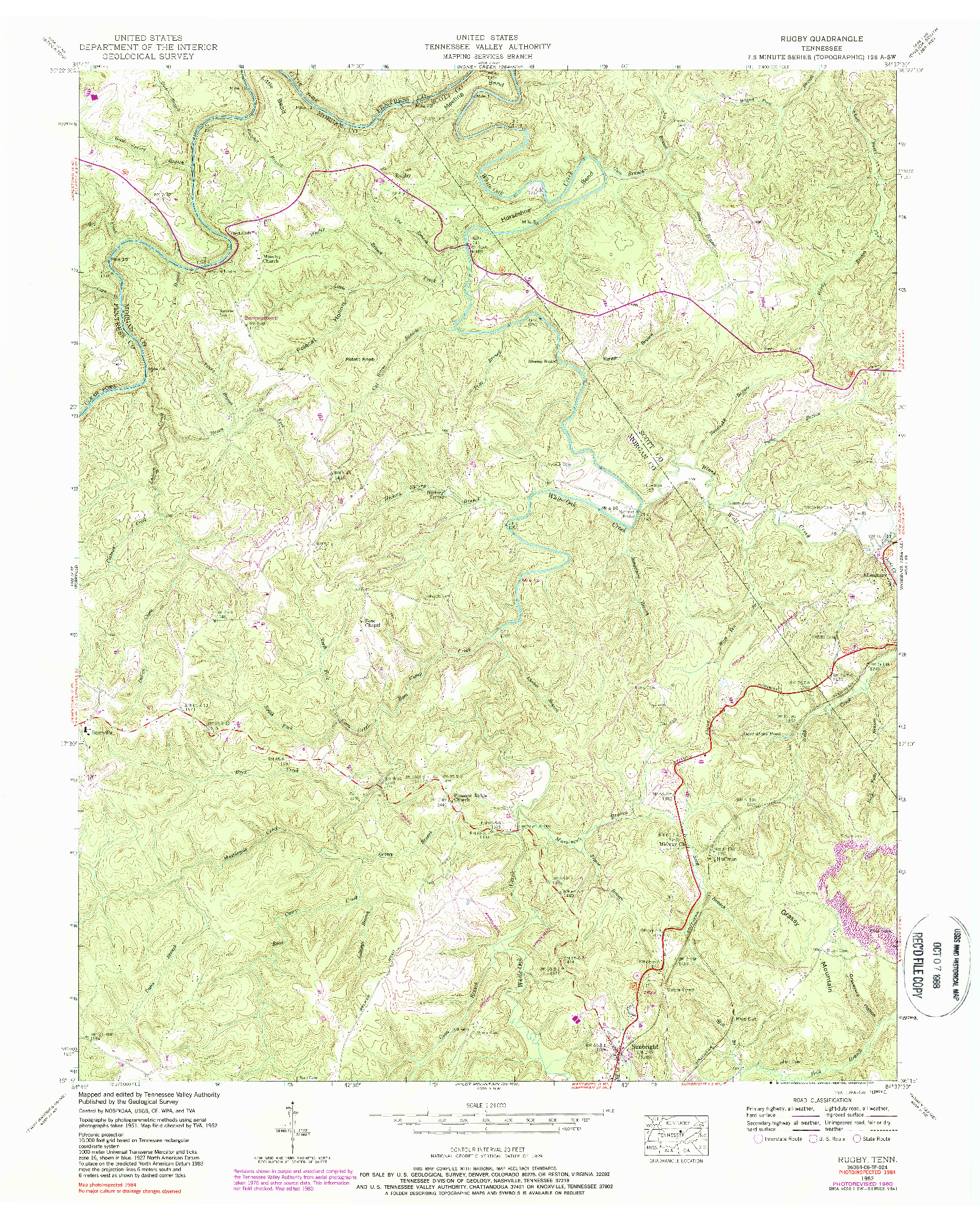USGS 1:24000-SCALE QUADRANGLE FOR RUGBY, TN 1952