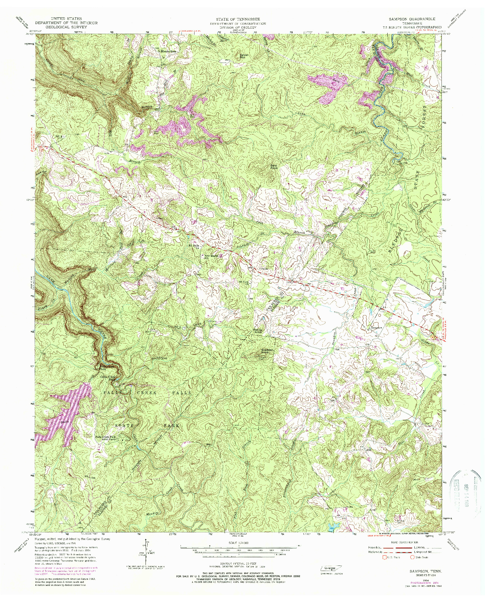 USGS 1:24000-SCALE QUADRANGLE FOR SAMPSON, TN 1954