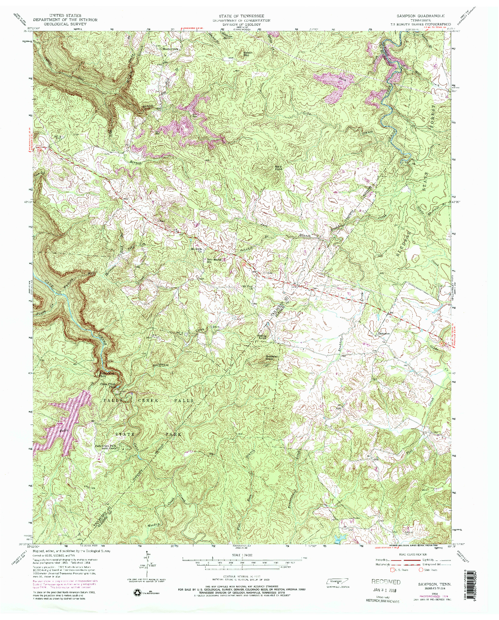 USGS 1:24000-SCALE QUADRANGLE FOR SAMPSON, TN 1954