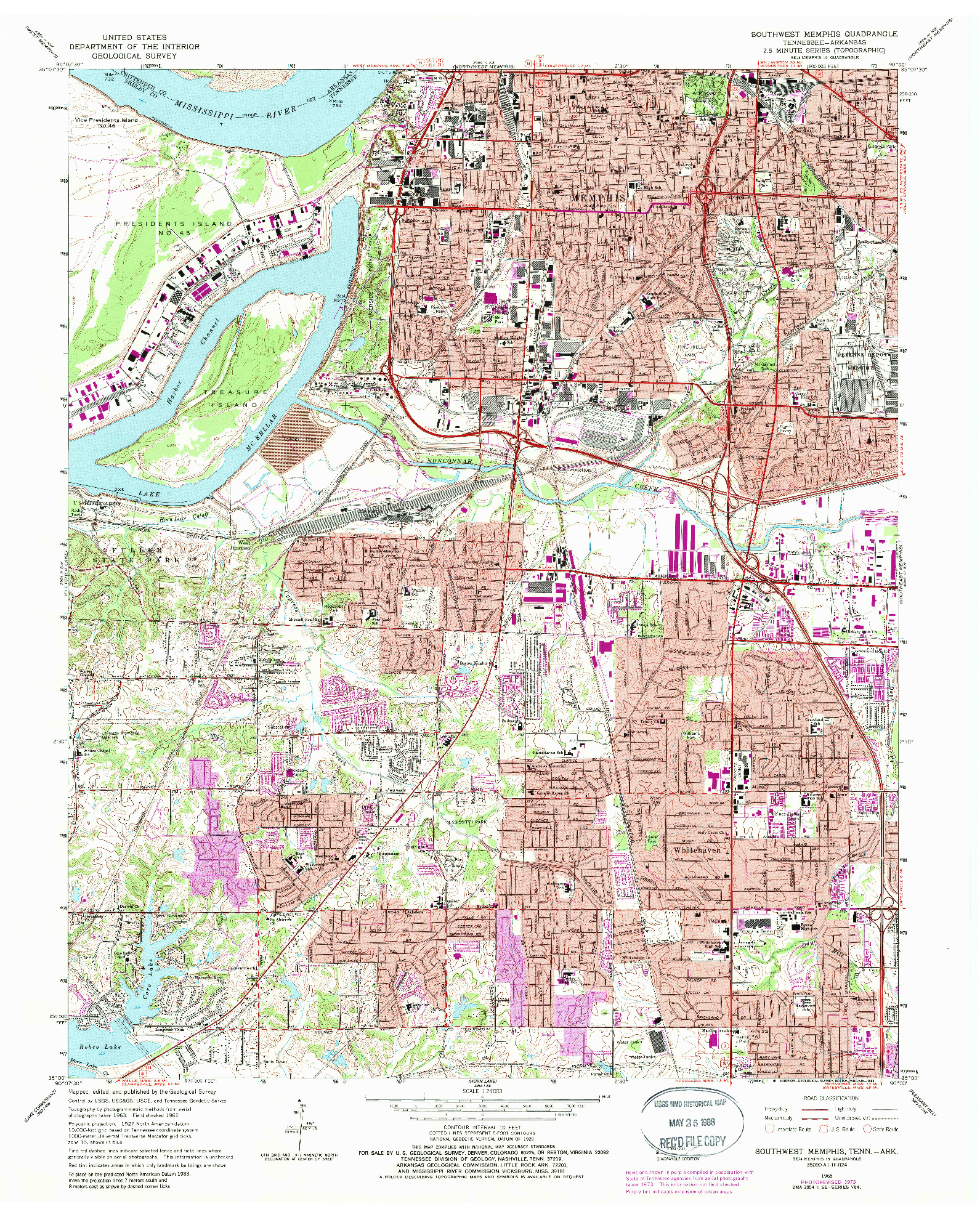 USGS 1:24000-SCALE QUADRANGLE FOR SOUTHWEST MEMPHIS, TN 1965