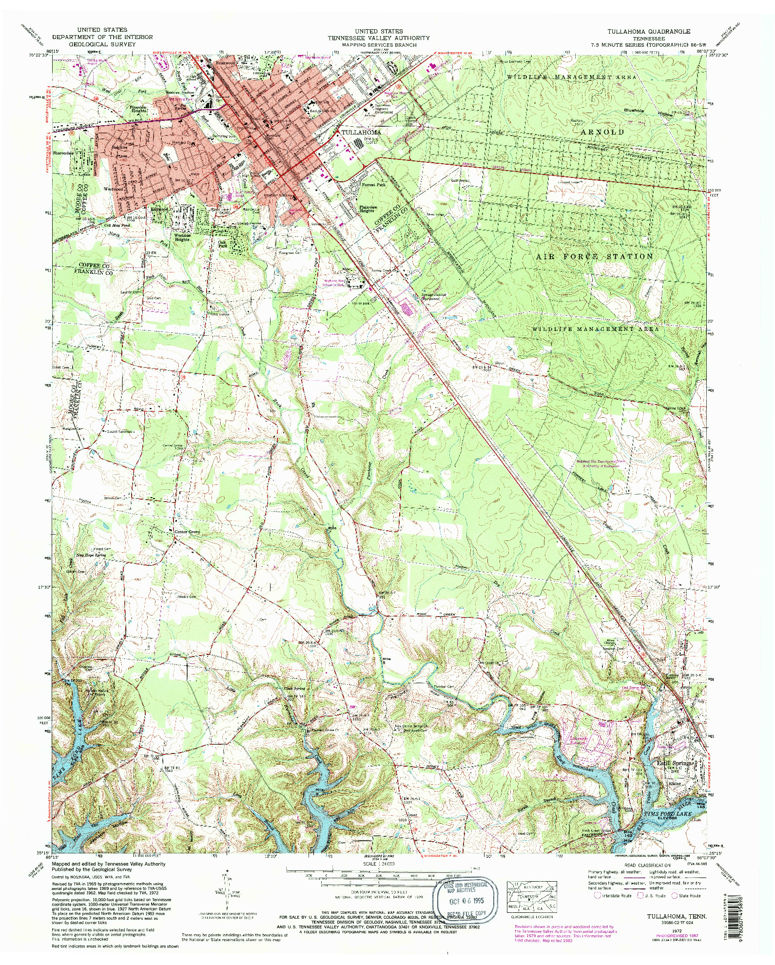 USGS 1:24000-SCALE QUADRANGLE FOR TULLAHOMA, TN 1972