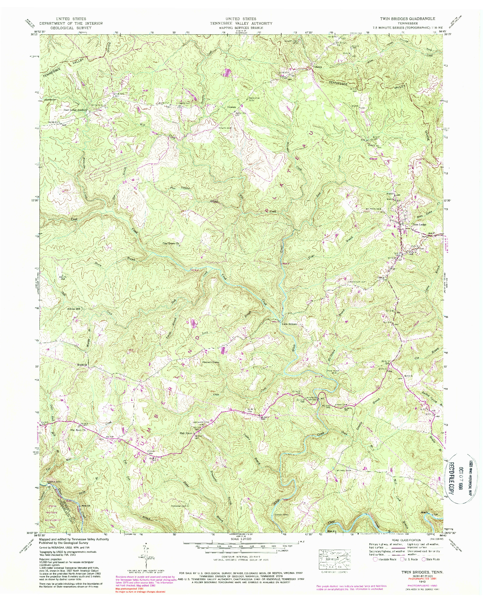 USGS 1:24000-SCALE QUADRANGLE FOR TWIN BRIDGES, TN 1943