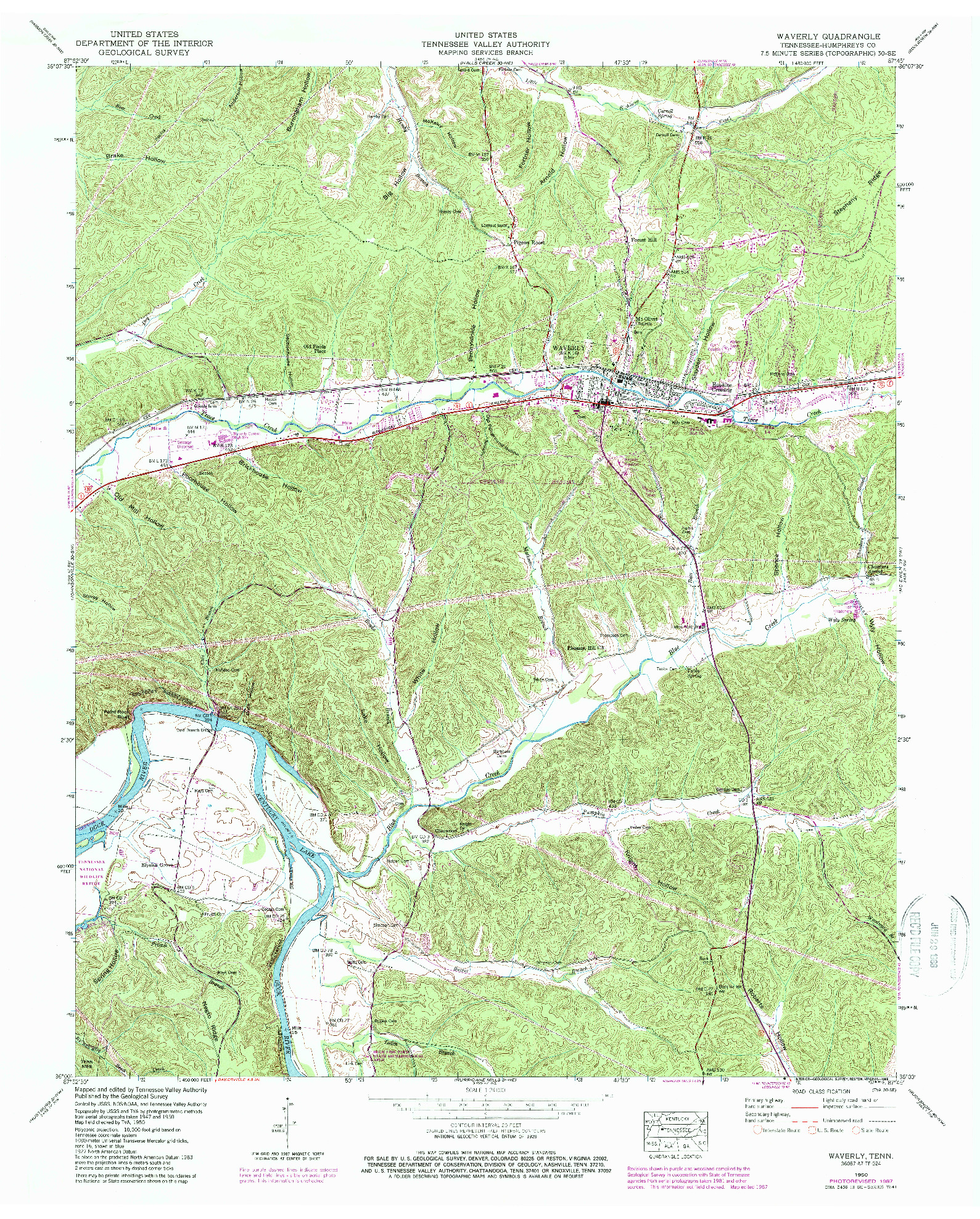 USGS 1:24000-SCALE QUADRANGLE FOR WAVERLY, TN 1950