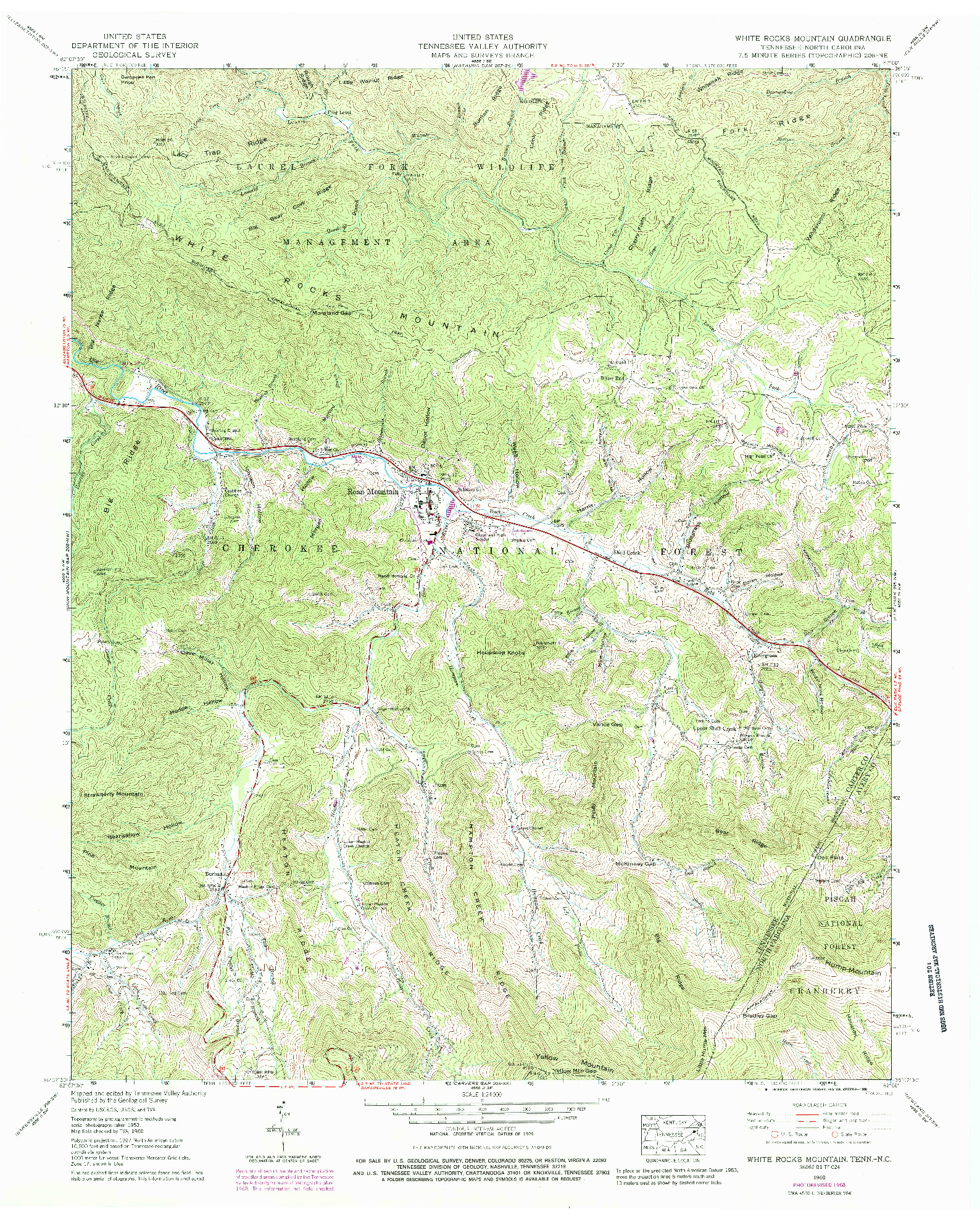 USGS 1:24000-SCALE QUADRANGLE FOR WHITE ROCKS MOUNTAIN, TN 1960